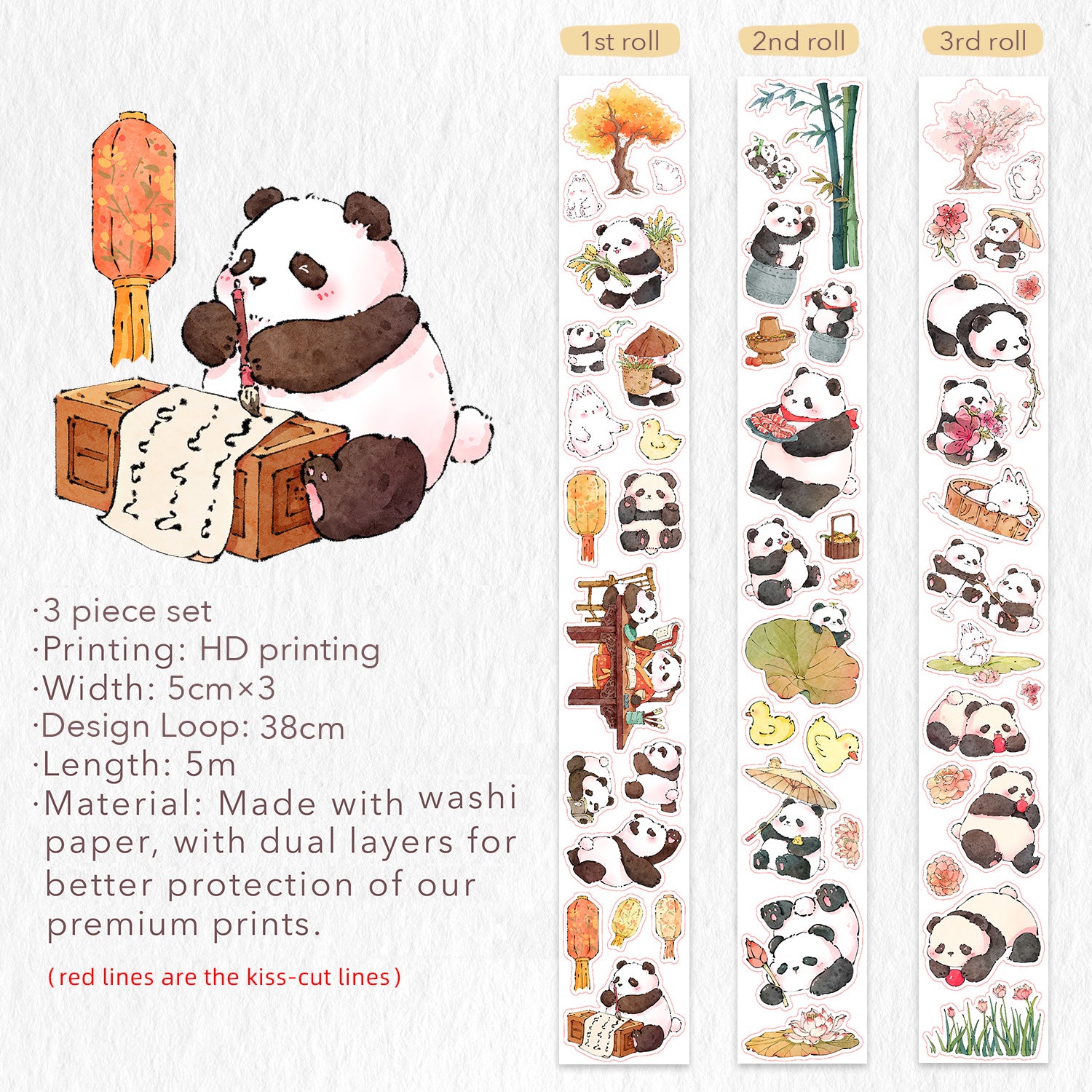 Panda Pilgrimage Washi Tape Sticker Set