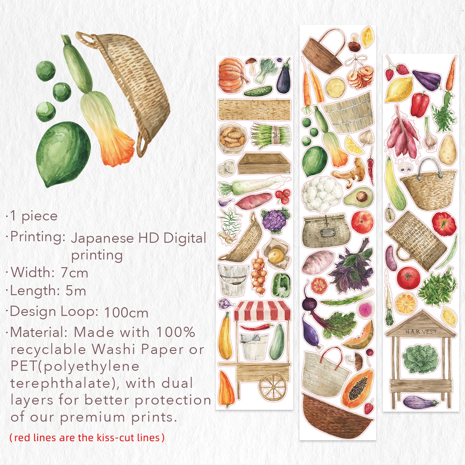 Pre-cut Summer Bazaar Wide Washi/PET Tape | The Washi Tape Shop