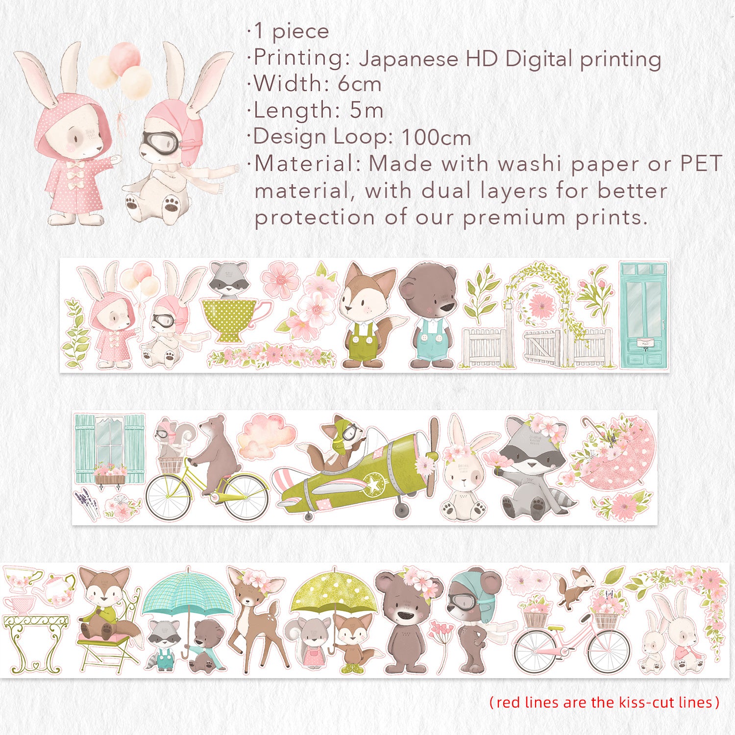 Pre-cut Woodland Pals Wide Washi/PET Tape