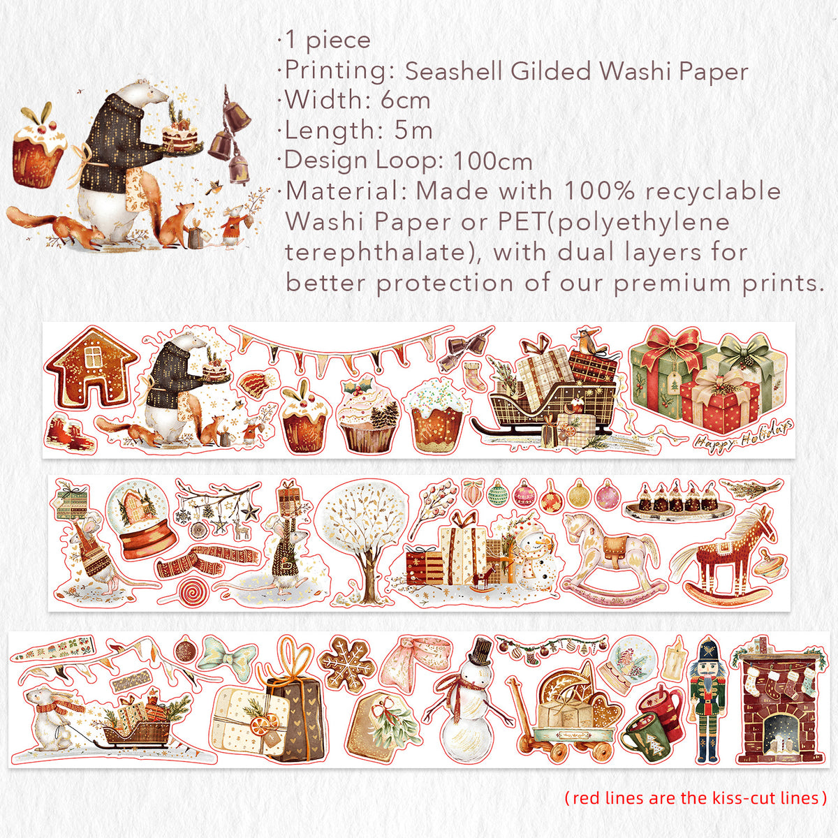 Pre-cut Woodland Chronicle Wide Washi/PET Tape (Seashell Gilded) | The Washi Tape Shop. Beautiful Washi and Decorative Tape For Bullet Journals, Gift Wrapping, Planner Decoration and DIY Projects