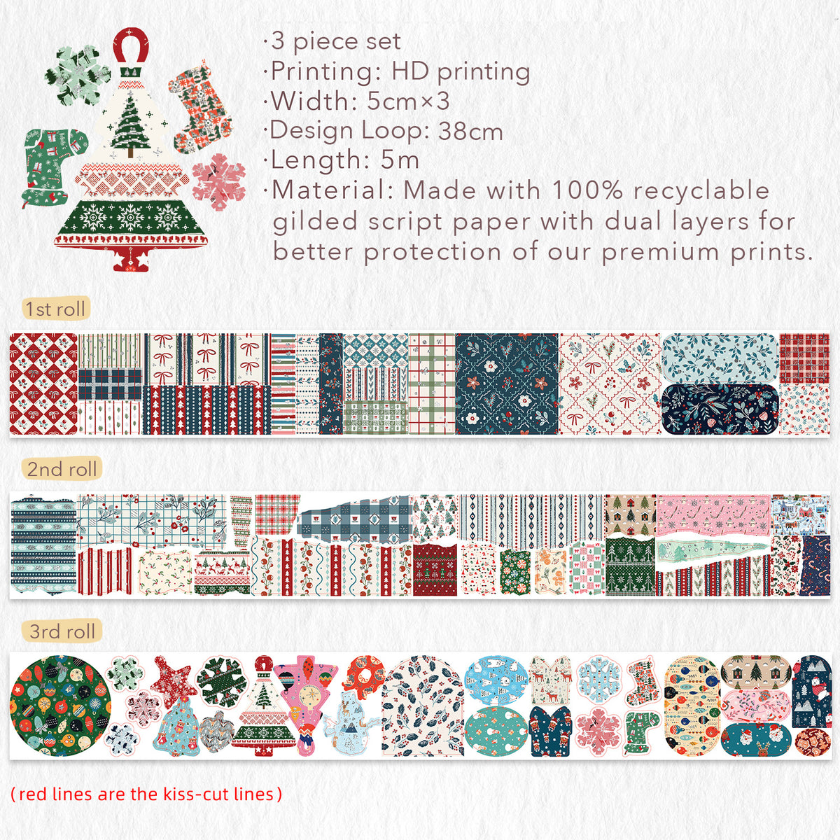 Holly Snippets Washi Tape Sticker Set (GILDED) | The Washi Tape Shop. Beautiful Washi and Decorative Tape For Bullet Journals, Gift Wrapping, Planner Decoration and DIY Projects