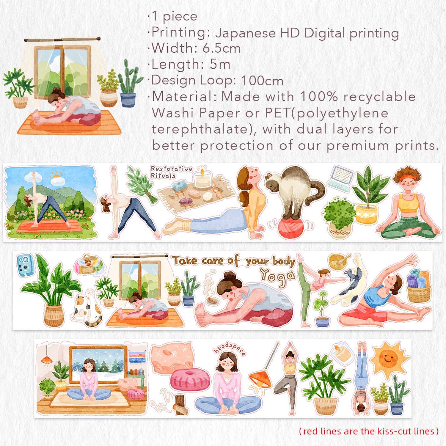 Pre-cut Yoga Ode Wide Washi/PET Tape | The Washi Tape Shop. Beautiful Washi and Decorative Tape For Bullet Journals, Gift Wrapping, Planner Decoration and DIY Projects