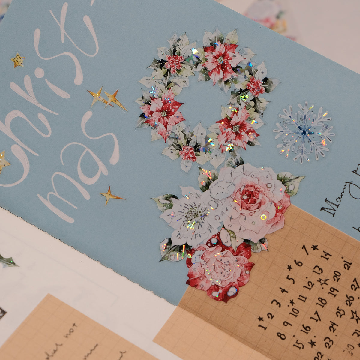 Pre-cut Holly Bloom Wide Washi/PET Tape (Seashell Gilded)
