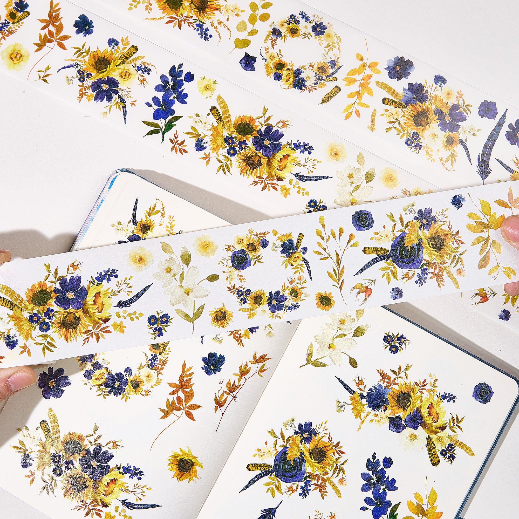 Pre-cut Sunflower & Navy Wide Washi/PET Tape | The Washi Tape Shop. Beautiful Washi and Decorative Tape For Bullet Journals, Gift Wrapping, Planner Decoration and DIY Projects