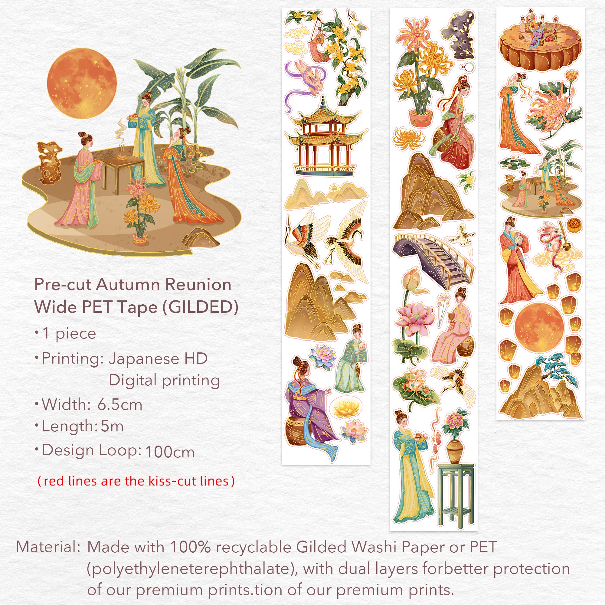 Pre-cut Autumn Reunion Wide Washi/PET Tape (GILDED)