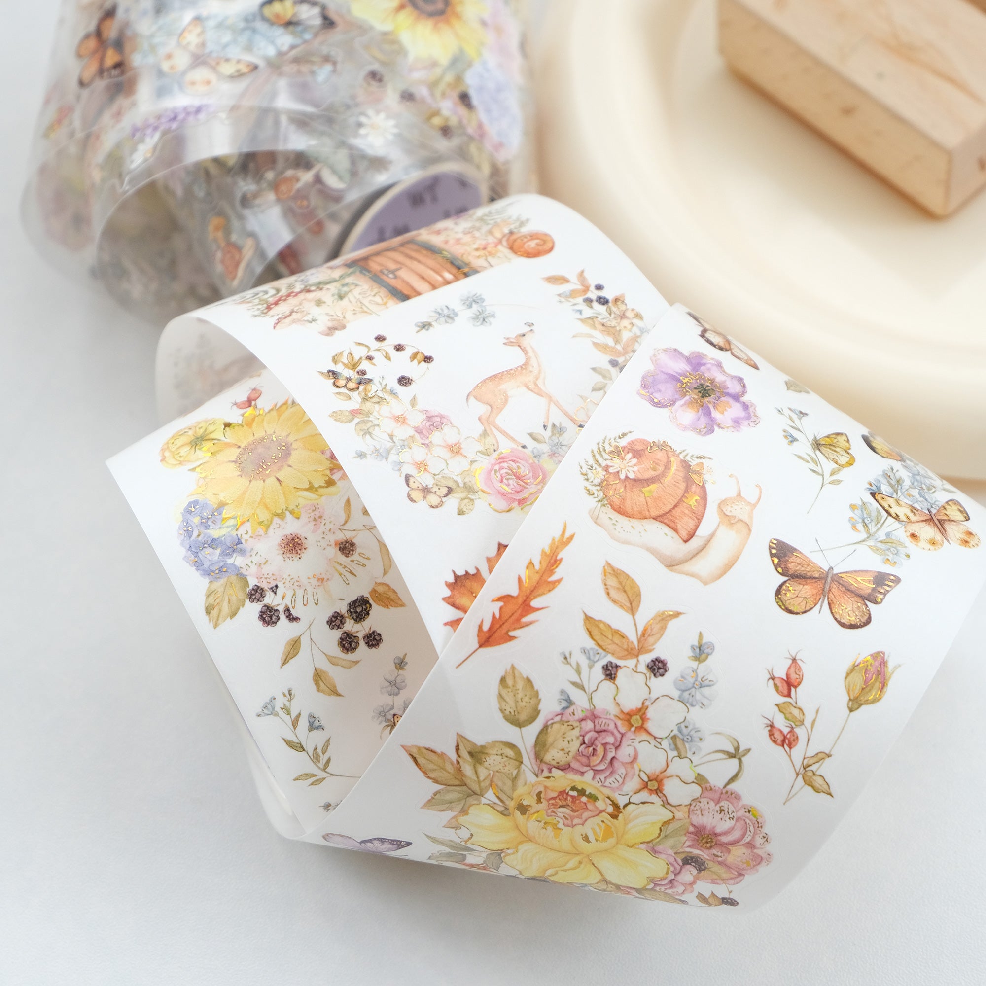 Pre-cut Golden Harvest Wide Washi/PET Tape (Seashell Gilded)