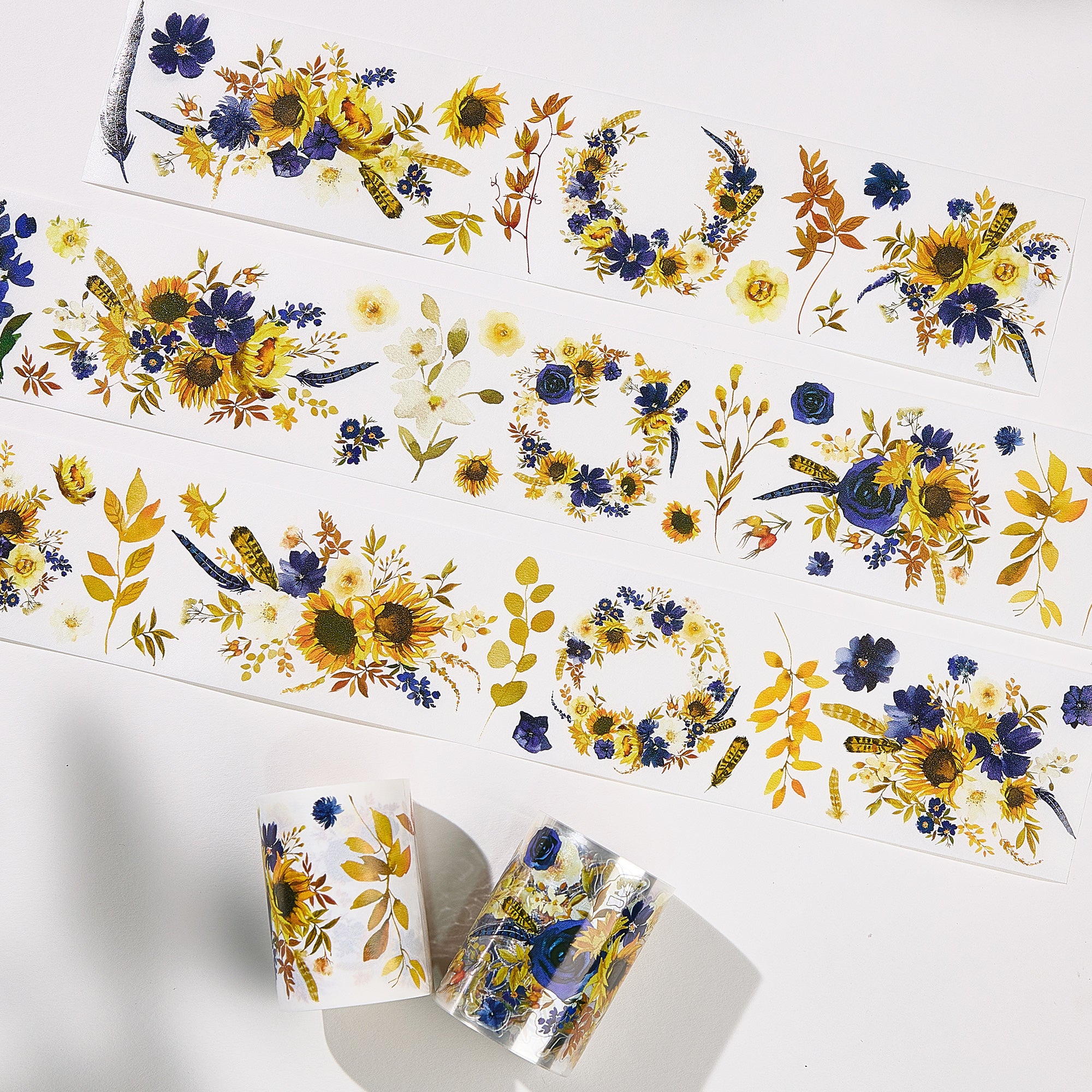 Pre-cut Sunflower & Navy Wide Washi/PET Tape | The Washi Tape Shop. Beautiful Washi and Decorative Tape For Bullet Journals, Gift Wrapping, Planner Decoration and DIY Projects