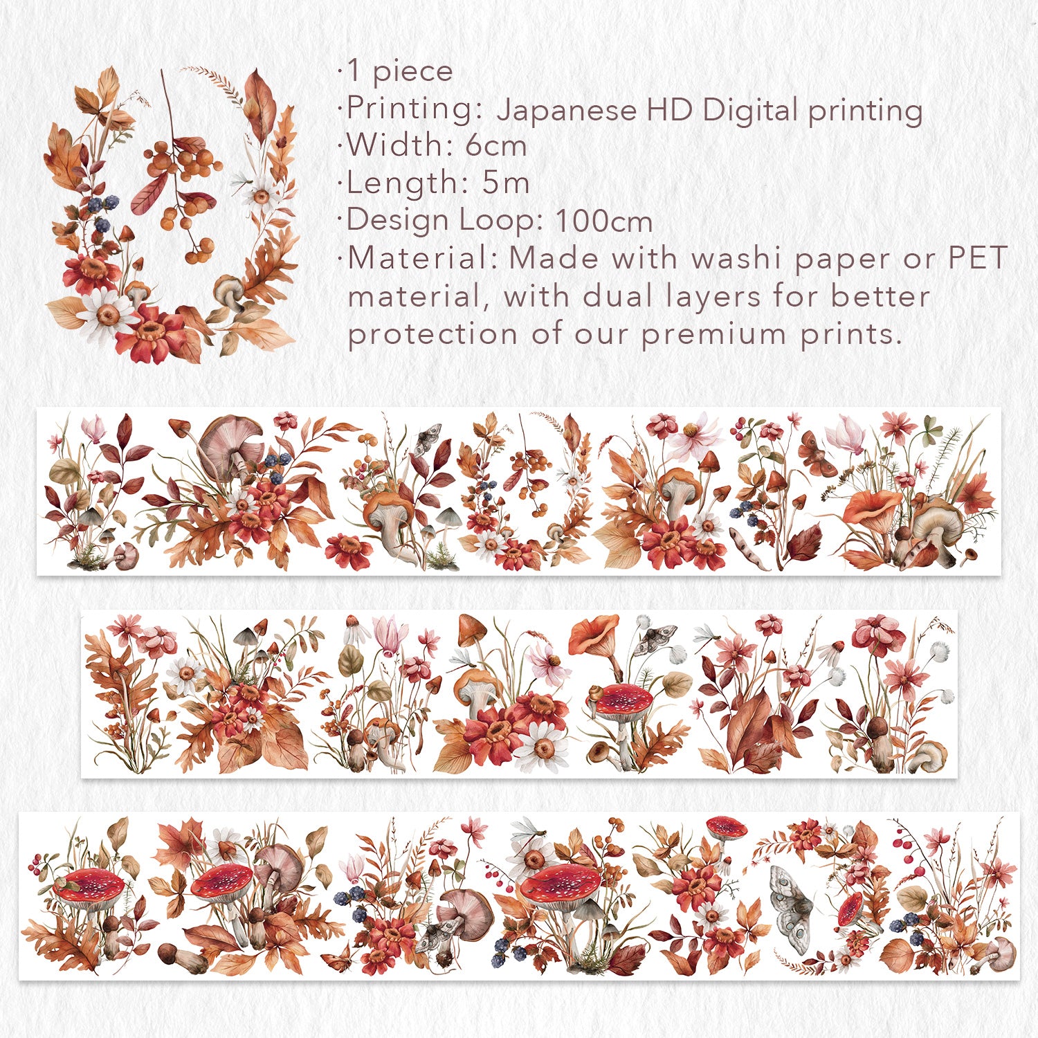 Craft Perfect - Washi Tape - Spring Meadow - (15mm/5m) - 3 Rolls - 9324E