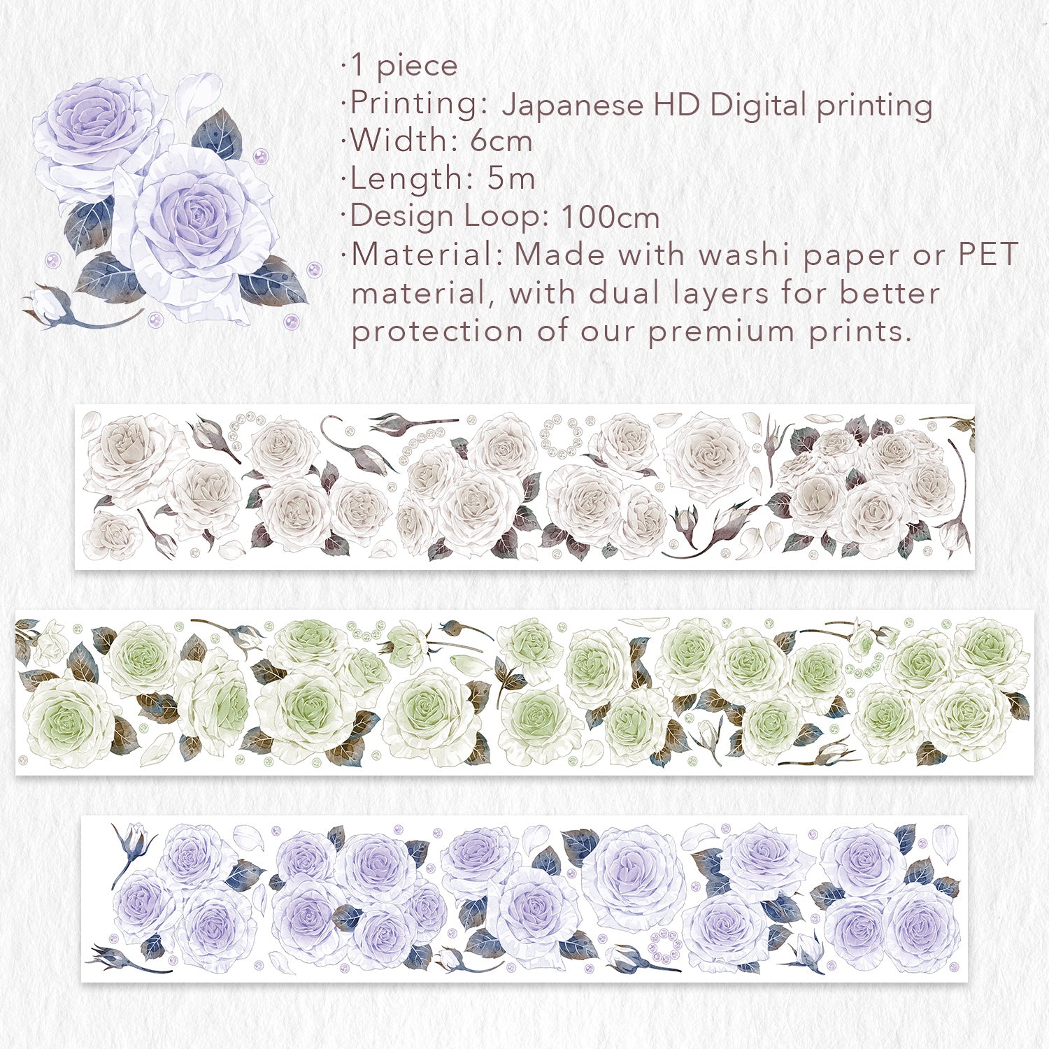 Floret Trilogy Wide Washi / PET Tape | The Washi Tape Shop. Beautiful Washi and Decorative Tape For Bullet Journals, Gift Wrapping, Planner Decoration and DIY Projects