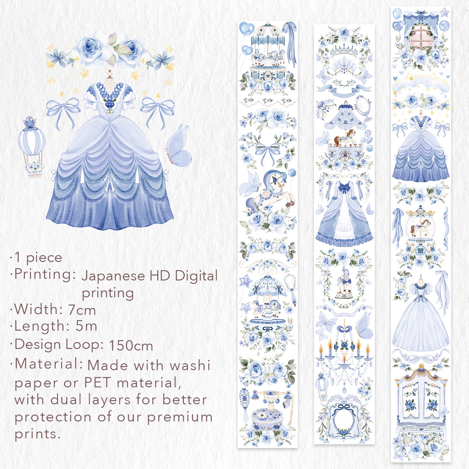 Princess Room Blue Wide Washi / PET Tape | The Washi Tape Shop. Beautiful Washi and Decorative Tape For Bullet Journals, Gift Wrapping, Planner Decoration and DIY Projects