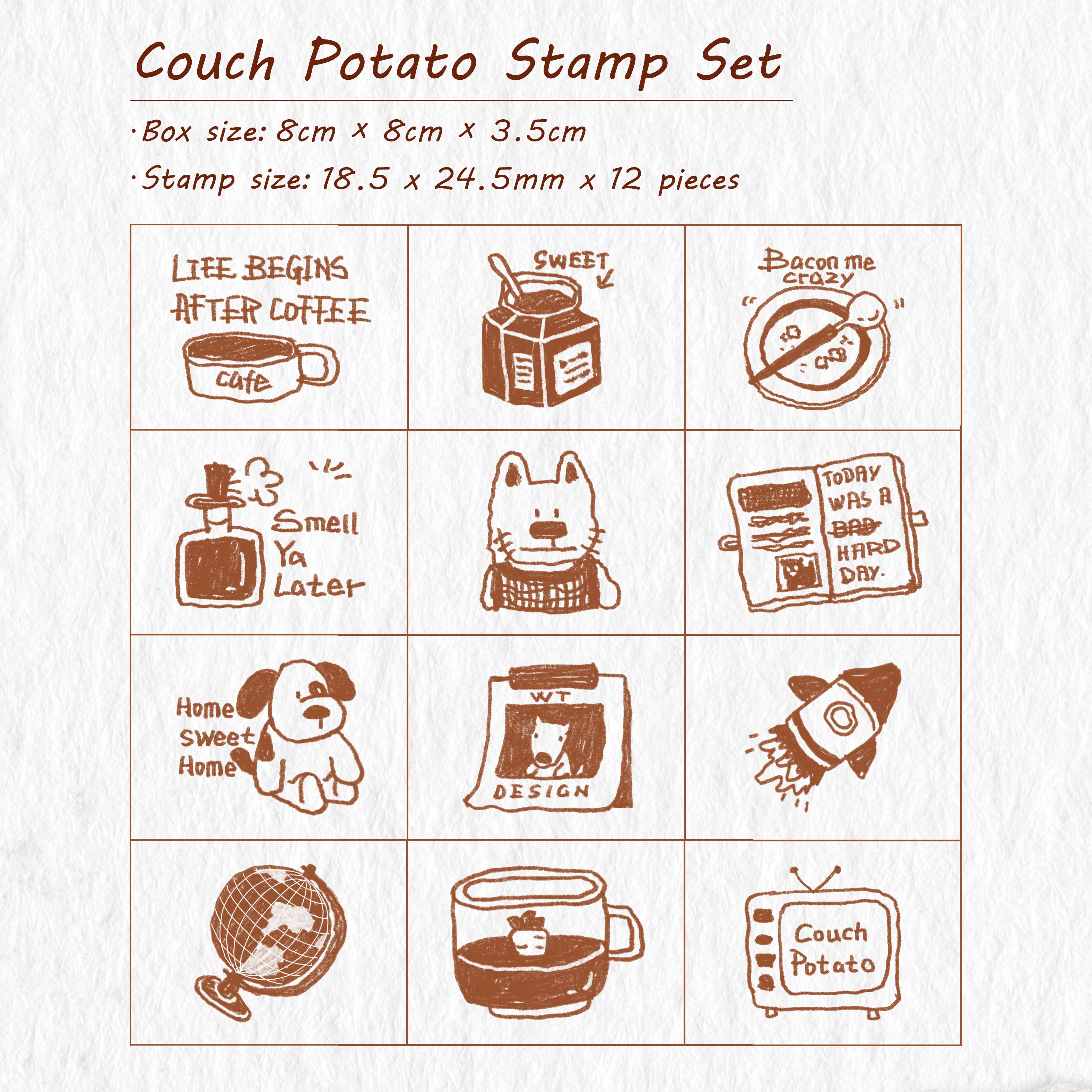 Couch Potato Stamp Set | The Washi Tape Shop. Beautiful Washi and Decorative Tape For Bullet Journals, Gift Wrapping, Planner Decoration and DIY Projects