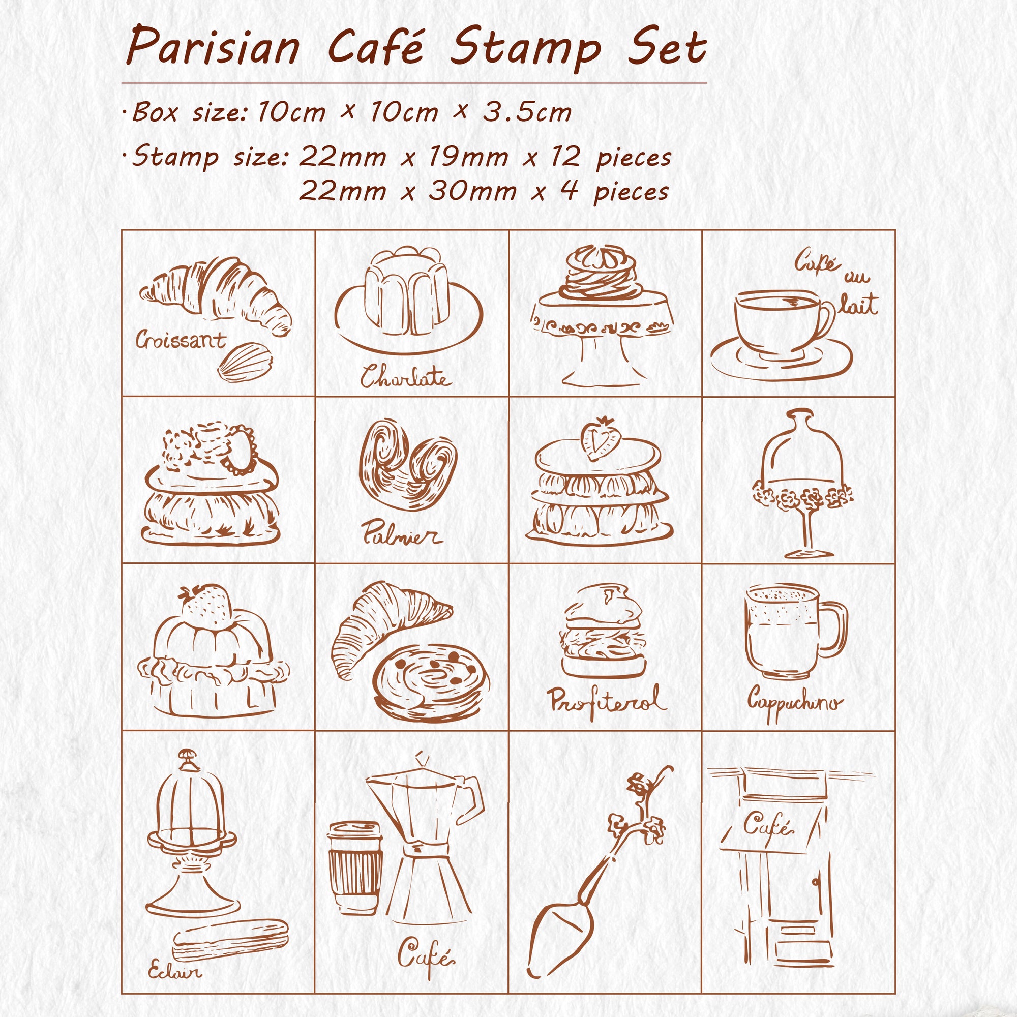 Parisian Café Stamp Set | The Washi Tape Shop. Beautiful Washi and Decorative Tape For Bullet Journals, Gift Wrapping, Planner Decoration and DIY Projects
