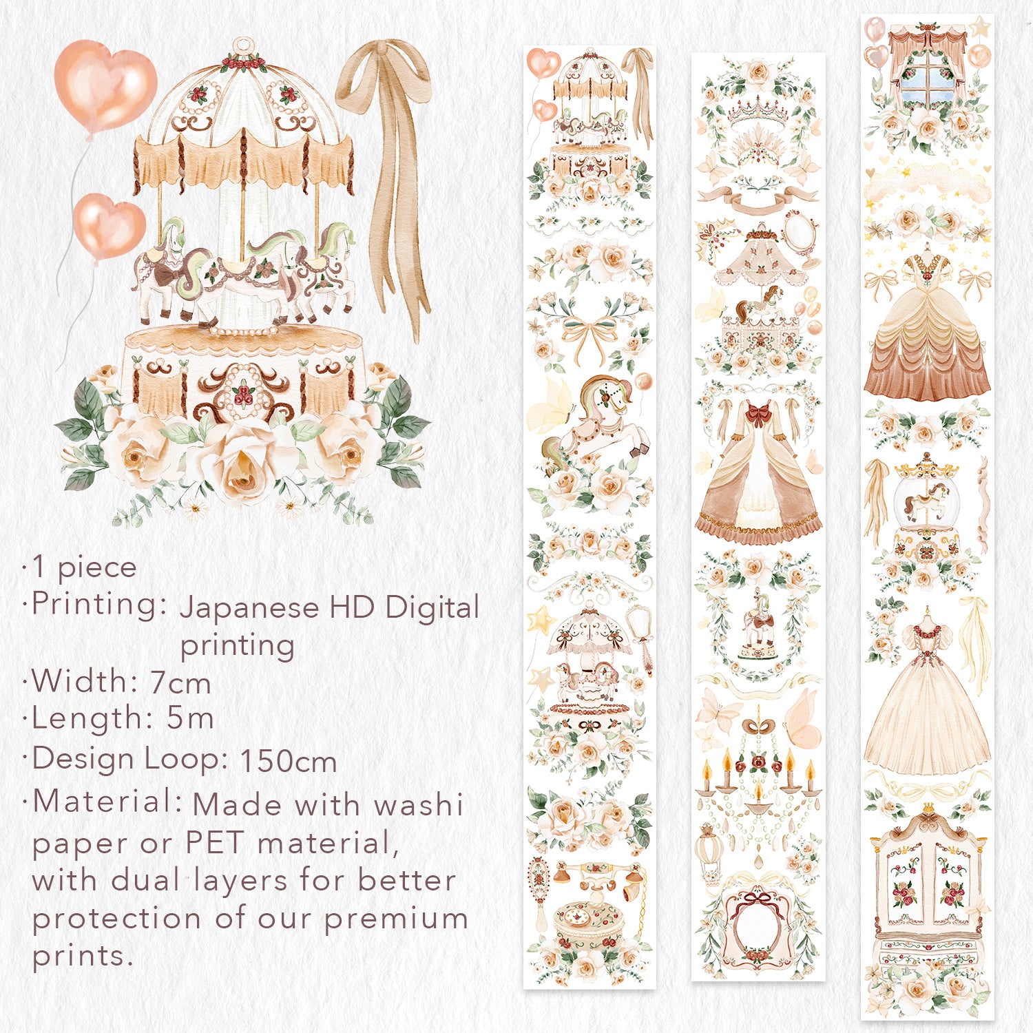 Princess Room Neutral Wide Washi / PET Tape | The Washi Tape Shop. Beautiful Washi and Decorative Tape For Bullet Journals, Gift Wrapping, Planner Decoration and DIY Projects