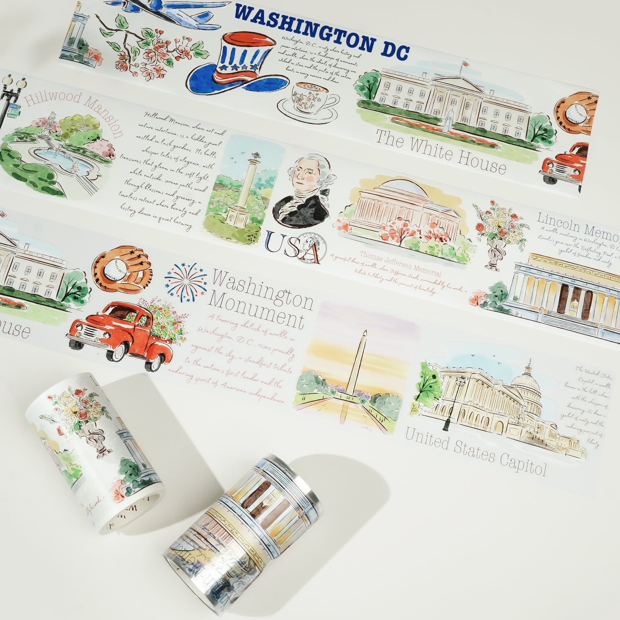 Pre-cut Washington Icons Wide Washi/PET Tape | The Washi Tape Shop. Beautiful Washi and Decorative Tape For Bullet Journals, Gift Wrapping, Planner Decoration and DIY Projects