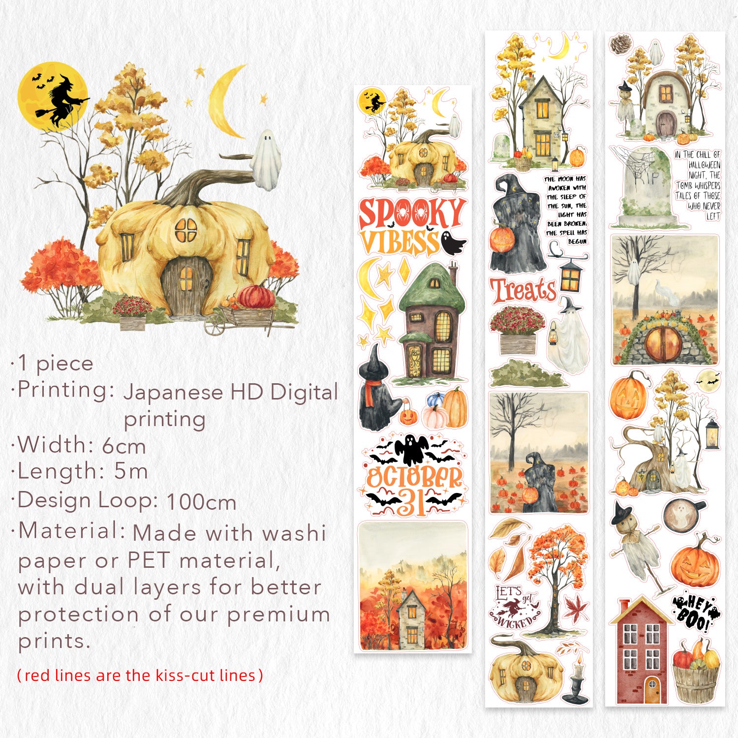 Pre-cut Haunted Harvest Wide Washi/PET Tape