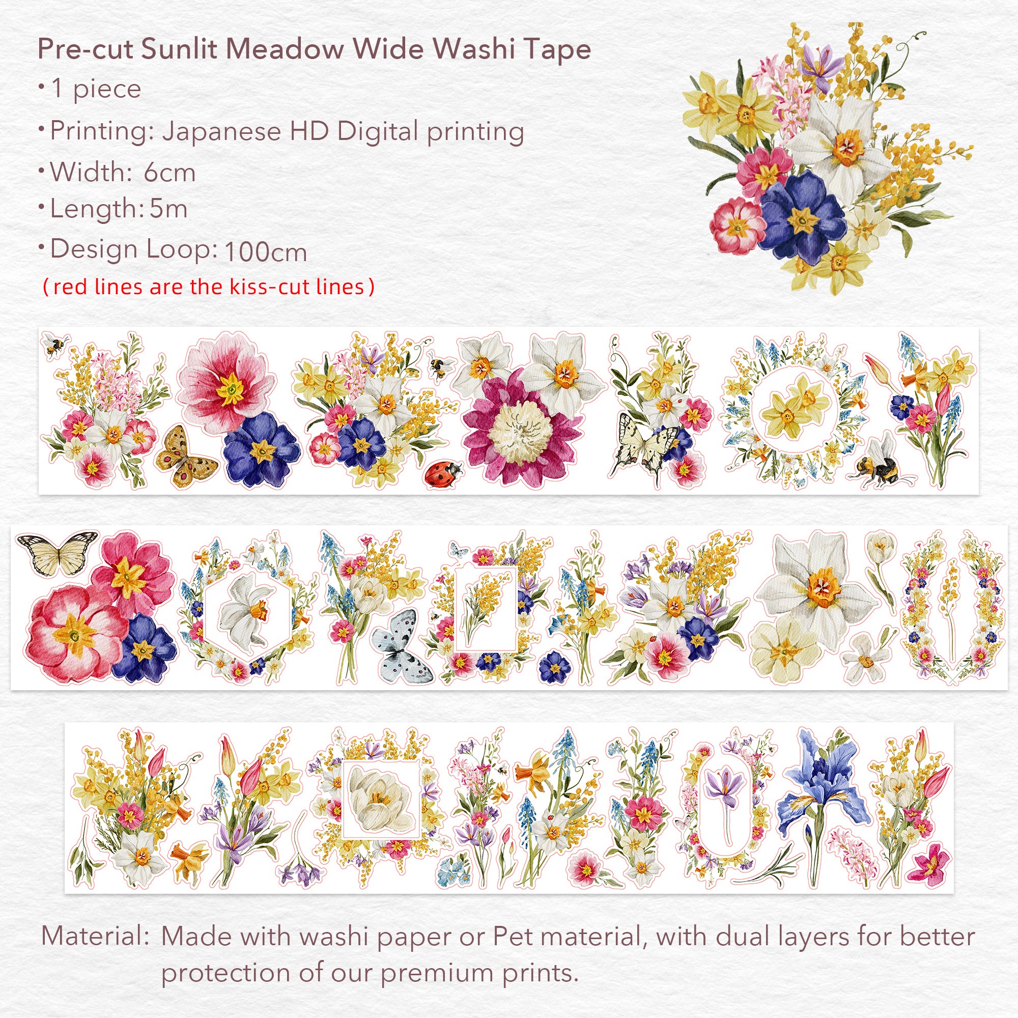 Pre-cut Sunlit Meadow Wide Washi/PET Tape