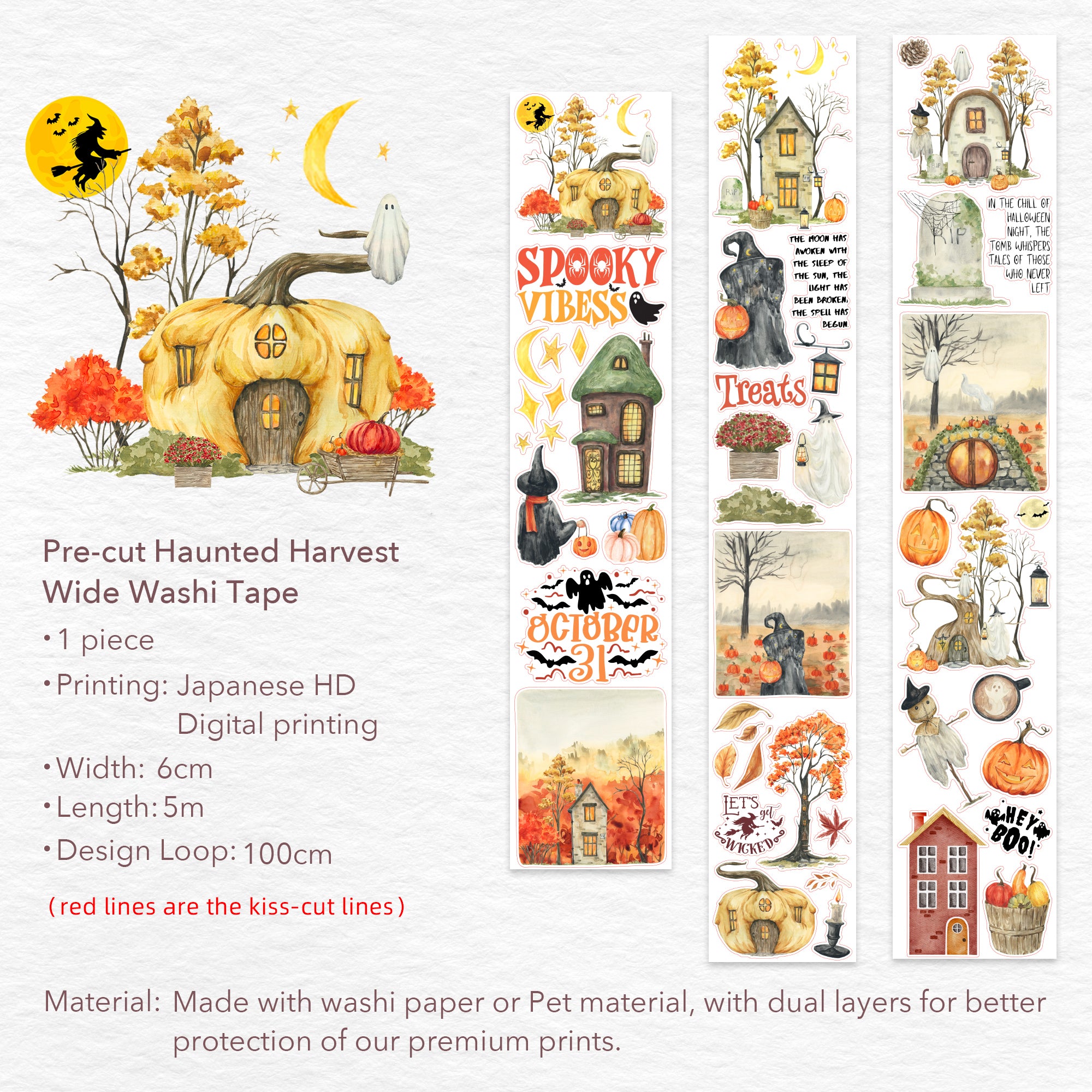 Pre-cut Haunted Harvest Wide Washi/PET Tape