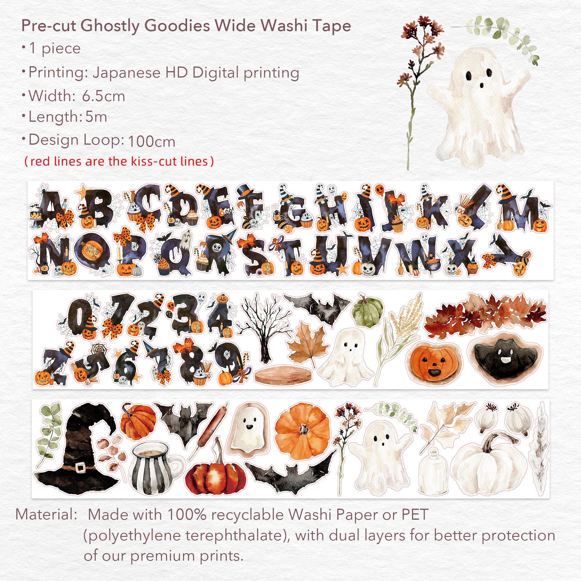 Pre-cut Ghostly Goodies Wide Washi/PET Tape | The Washi Tape Shop