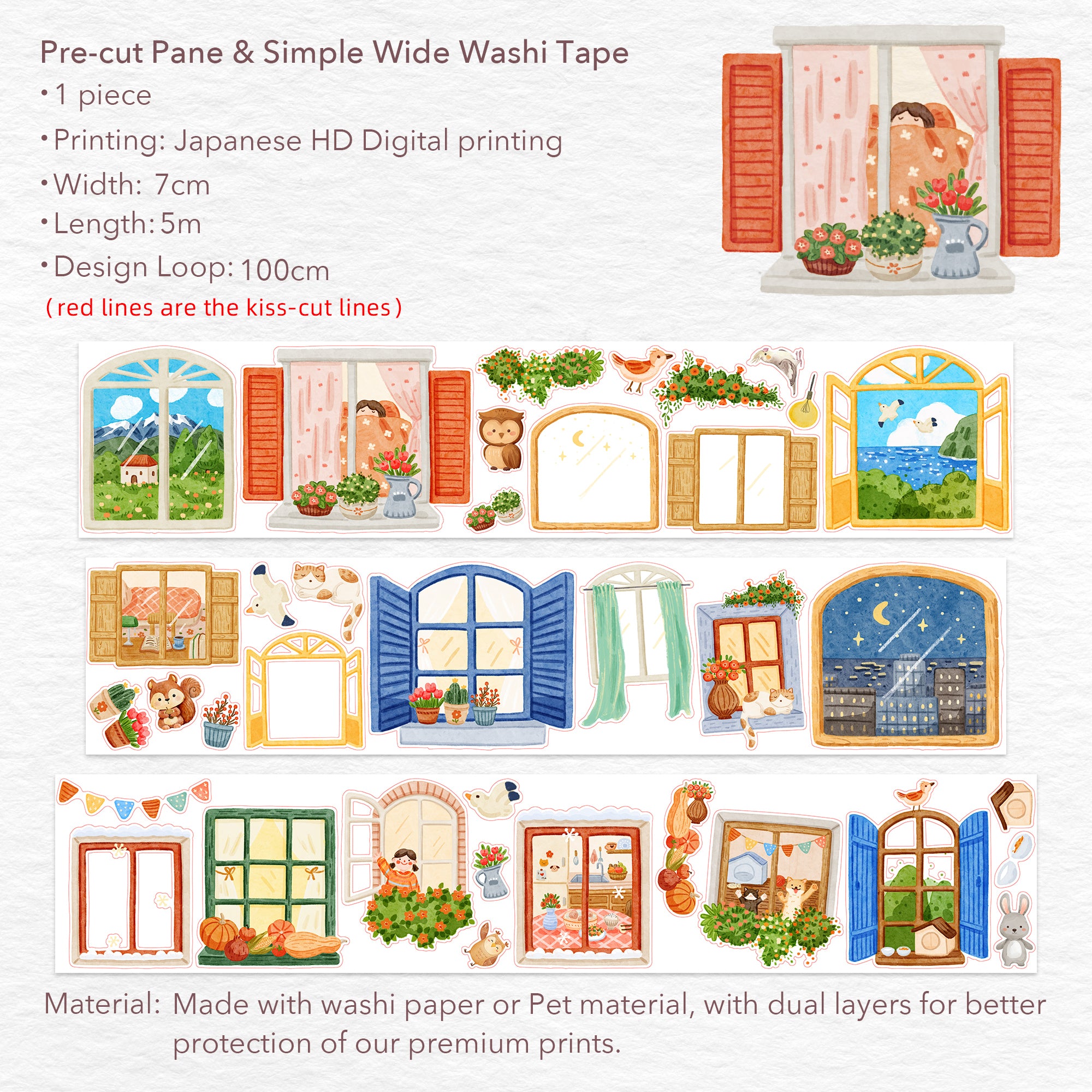 Pre-cut Pane & Simple Wide Washi/PET Tape | The Washi Tape Shop