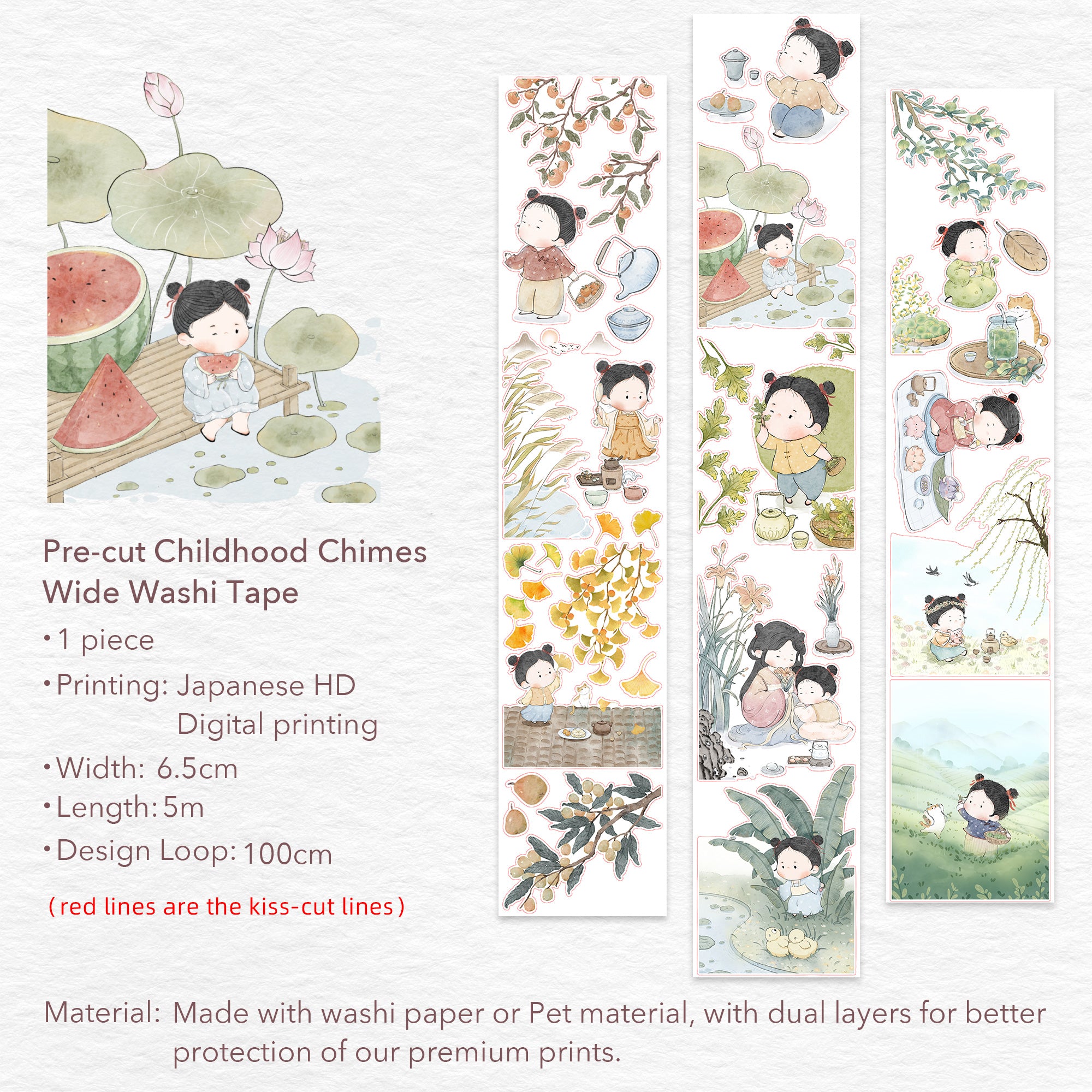 Pre-cut Childhood Chimes Wide Washi/PET Tape