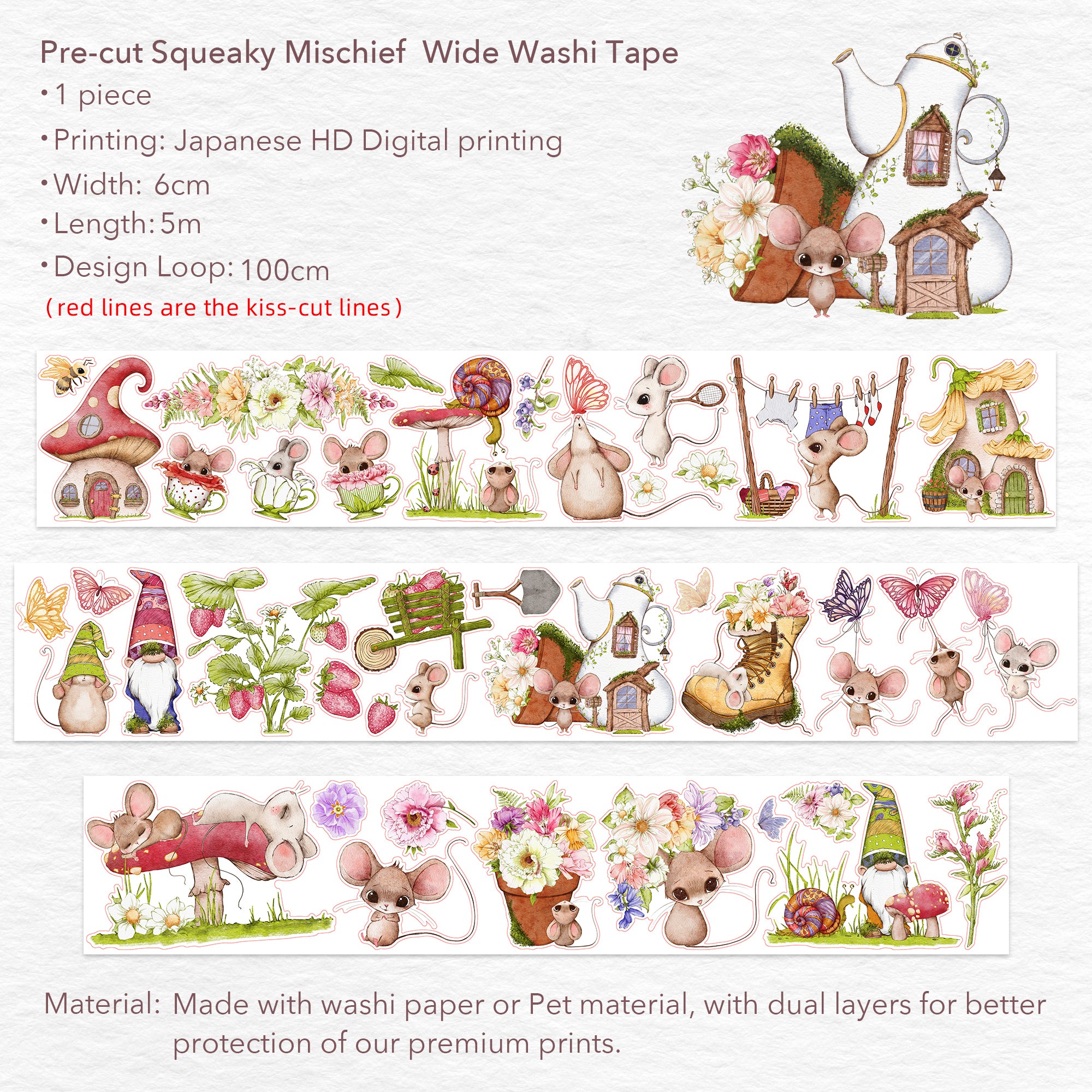 Pre-cut Squeaky Mischief Wide Washi/PET Tape