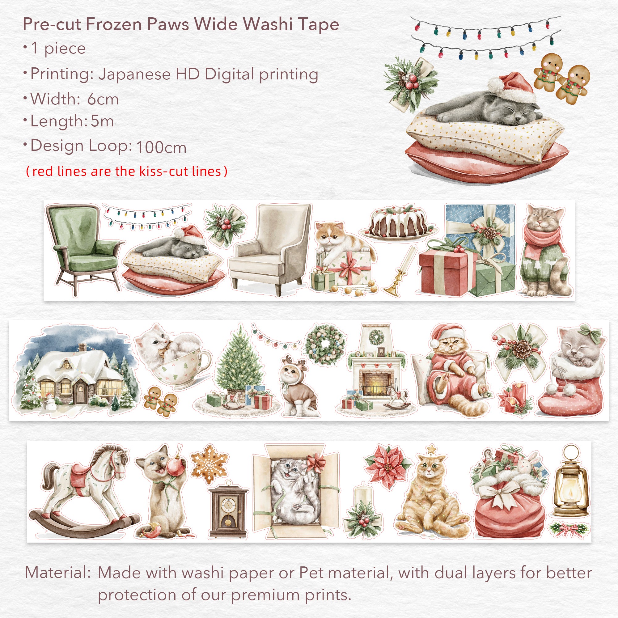 Pre-cut Frozen Paws Wide Washi/PET Tape