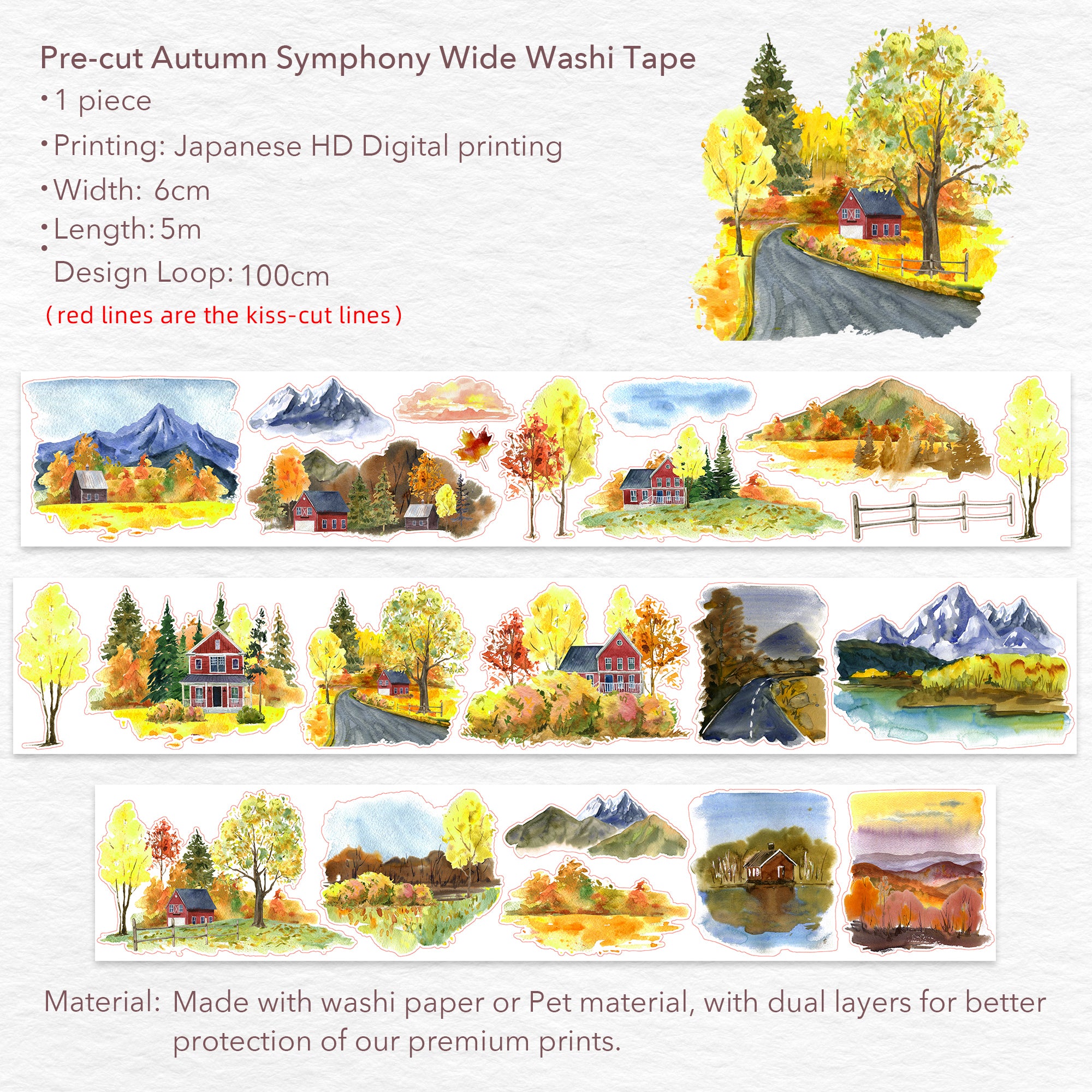 Pre-cut Autumn Symphony Wide Washi/PET Tape