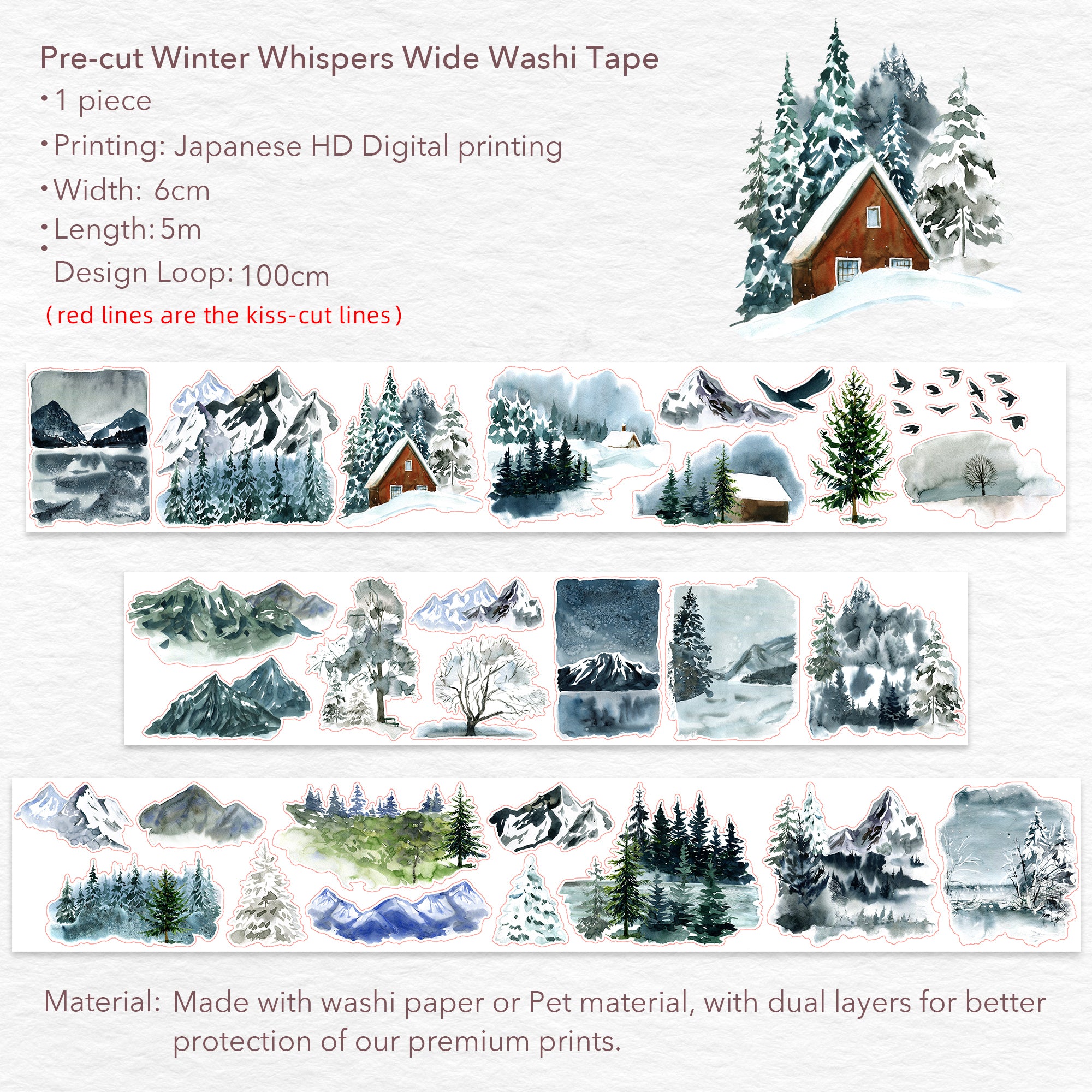 Pre-cut Winter Whispers Wide Washi/PET Tape