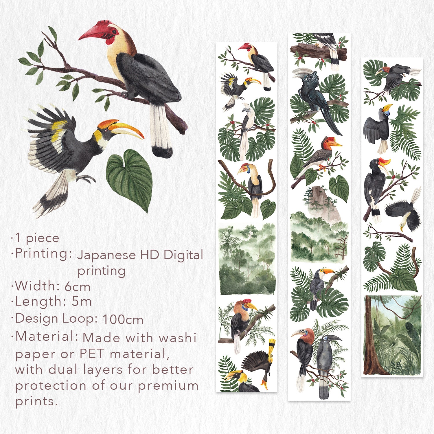 Hornbills Wide Washi / PET Tape | The Washi Tape Shop. Beautiful Washi and Decorative Tape For Bullet Journals, Gift Wrapping, Planner Decoration and DIY Projects