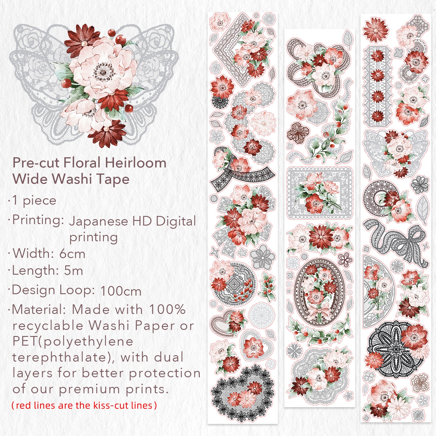 Pre-cut Heirloom Lace Washi/PET Tape