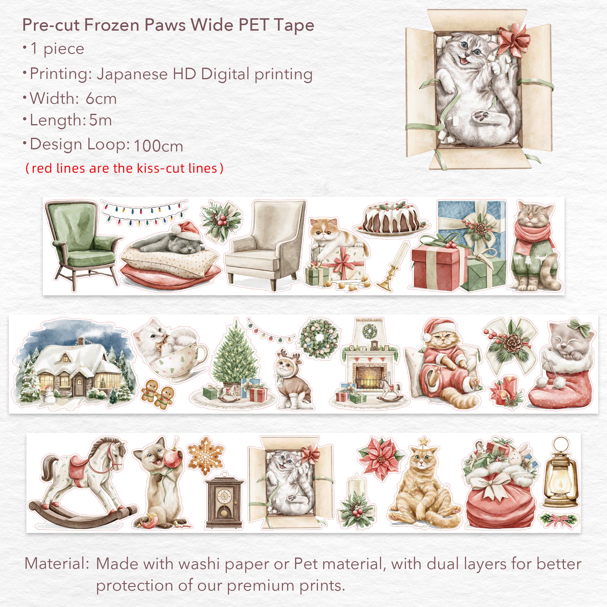 Pre-cut Frozen Paws Wide Washi/PET Tape