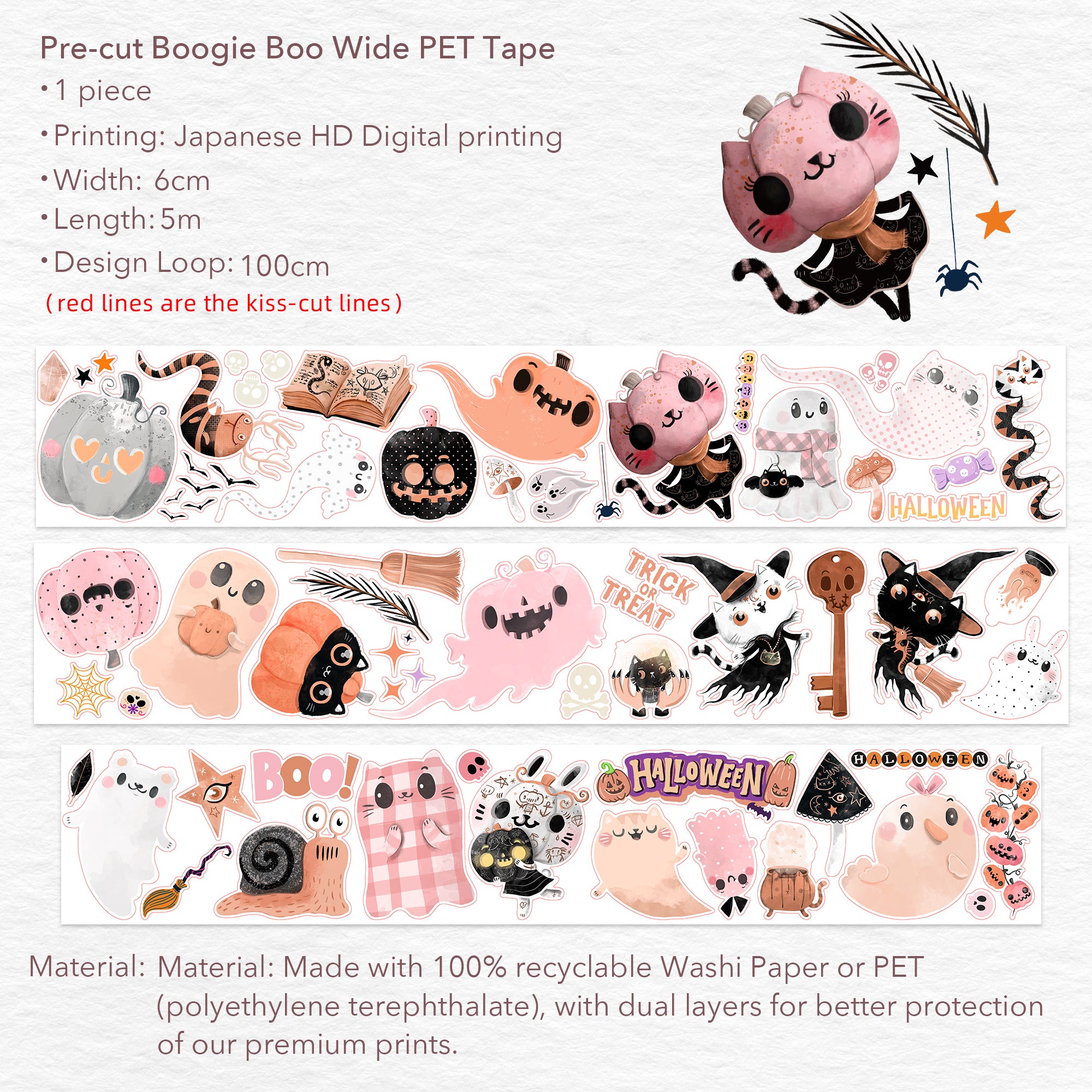 Pre-cut Boogie Boo Wide Washi/PET Tape