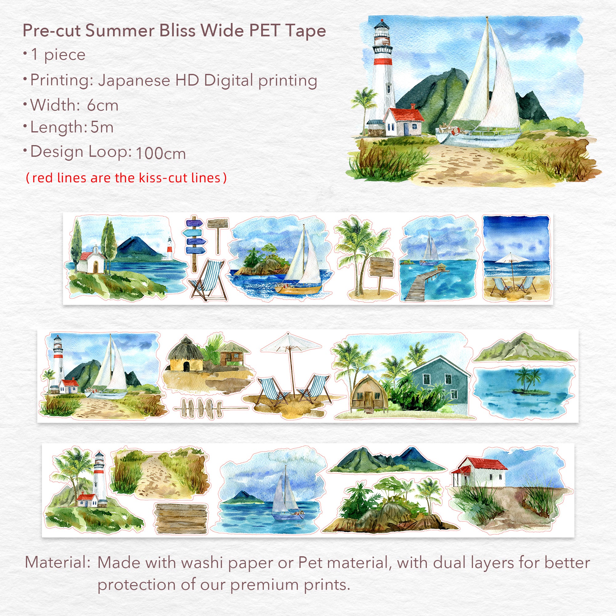 Pre-cut Summer Bliss Wide Washi/PET Tape | The Washi Tape Shop