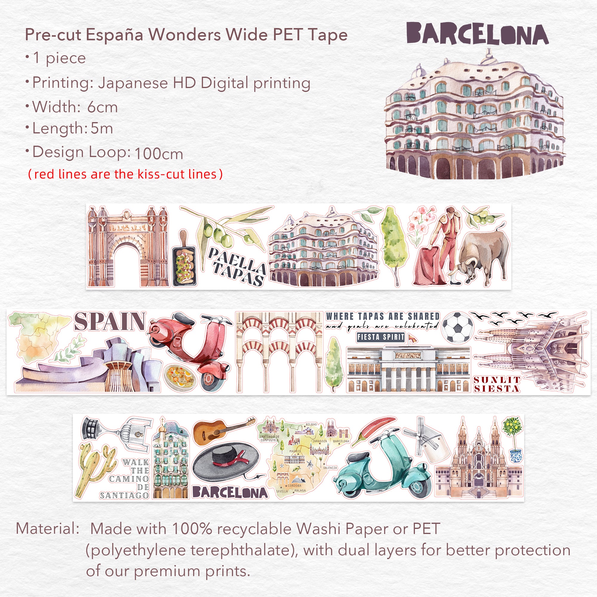 Pre-cut España Wonders Wide Washi/PET Tape