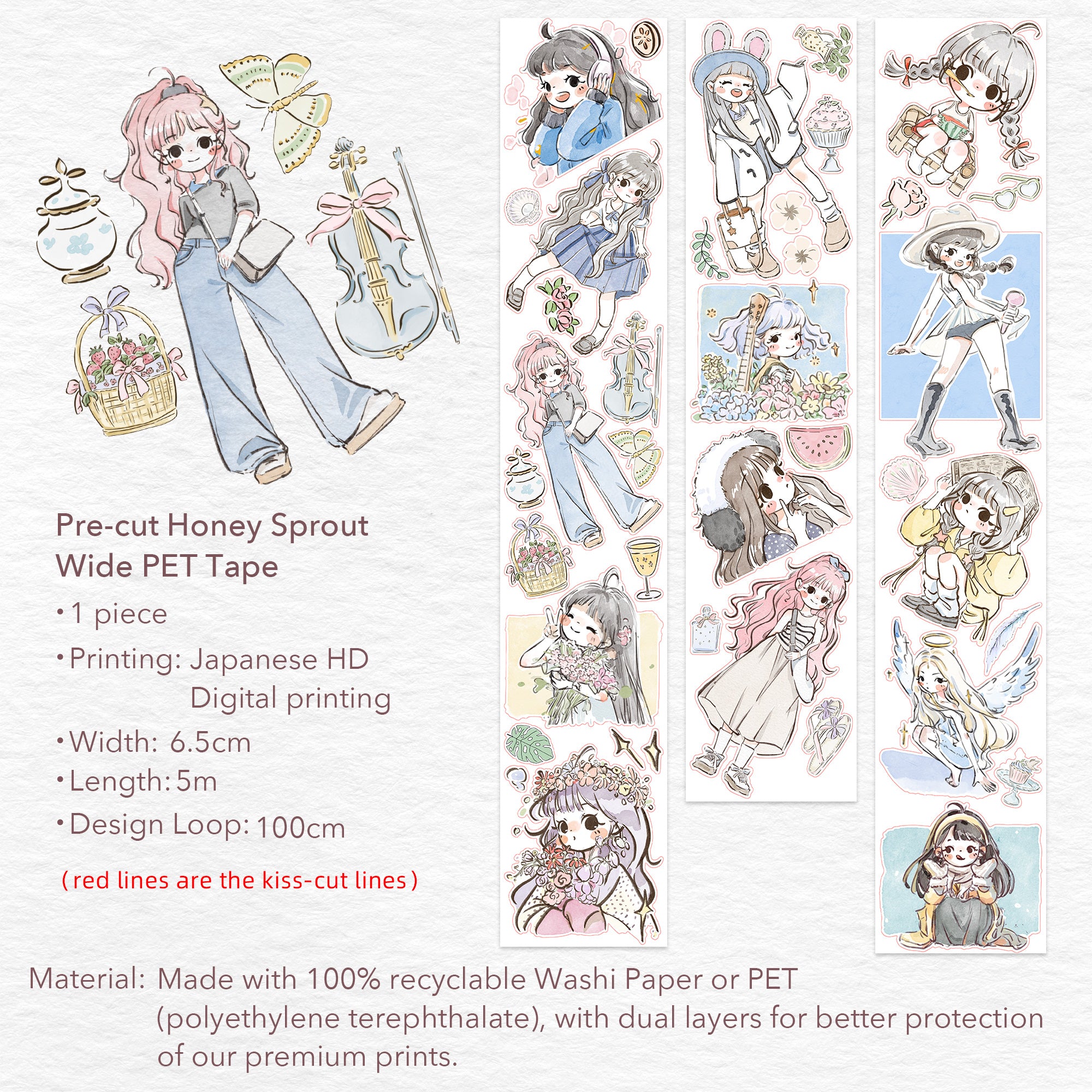 Pre-cut Honey Sprout Wide Washi/PET Tape