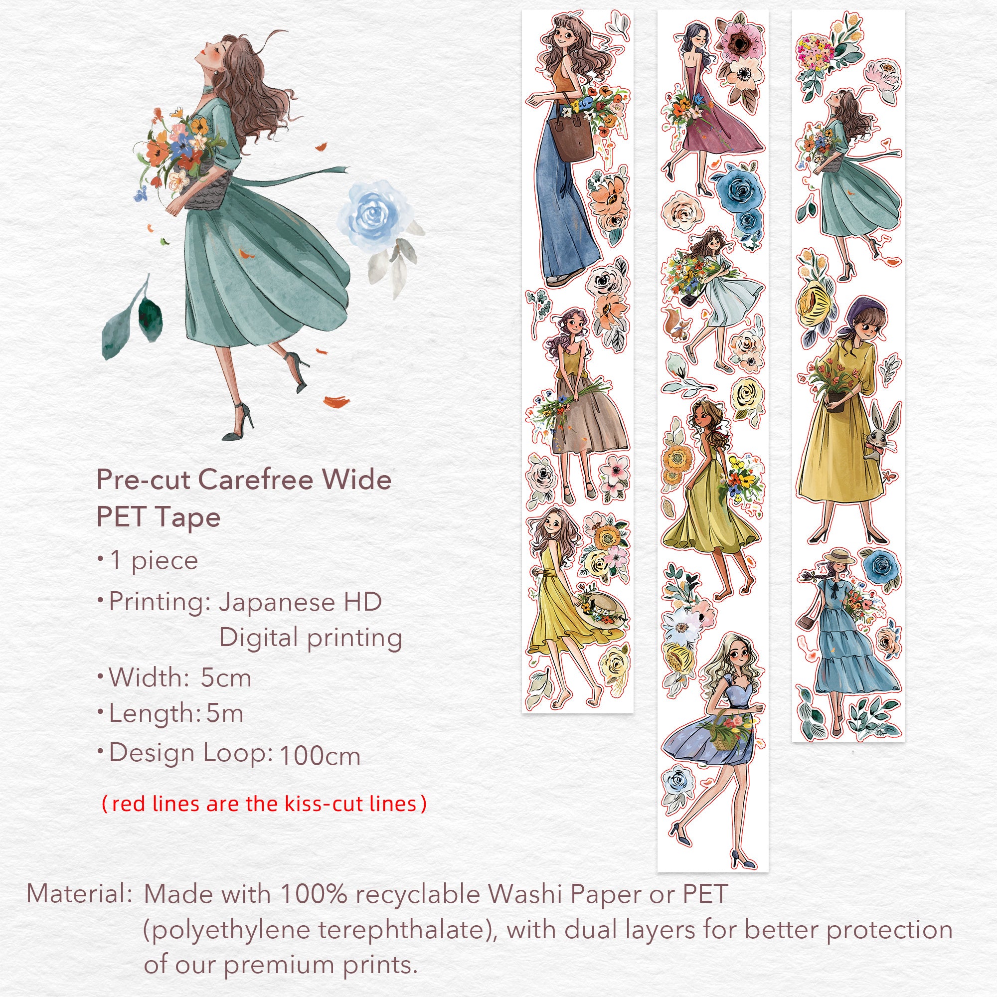 Pre-cut Carefree Wide Washi/PET Tape