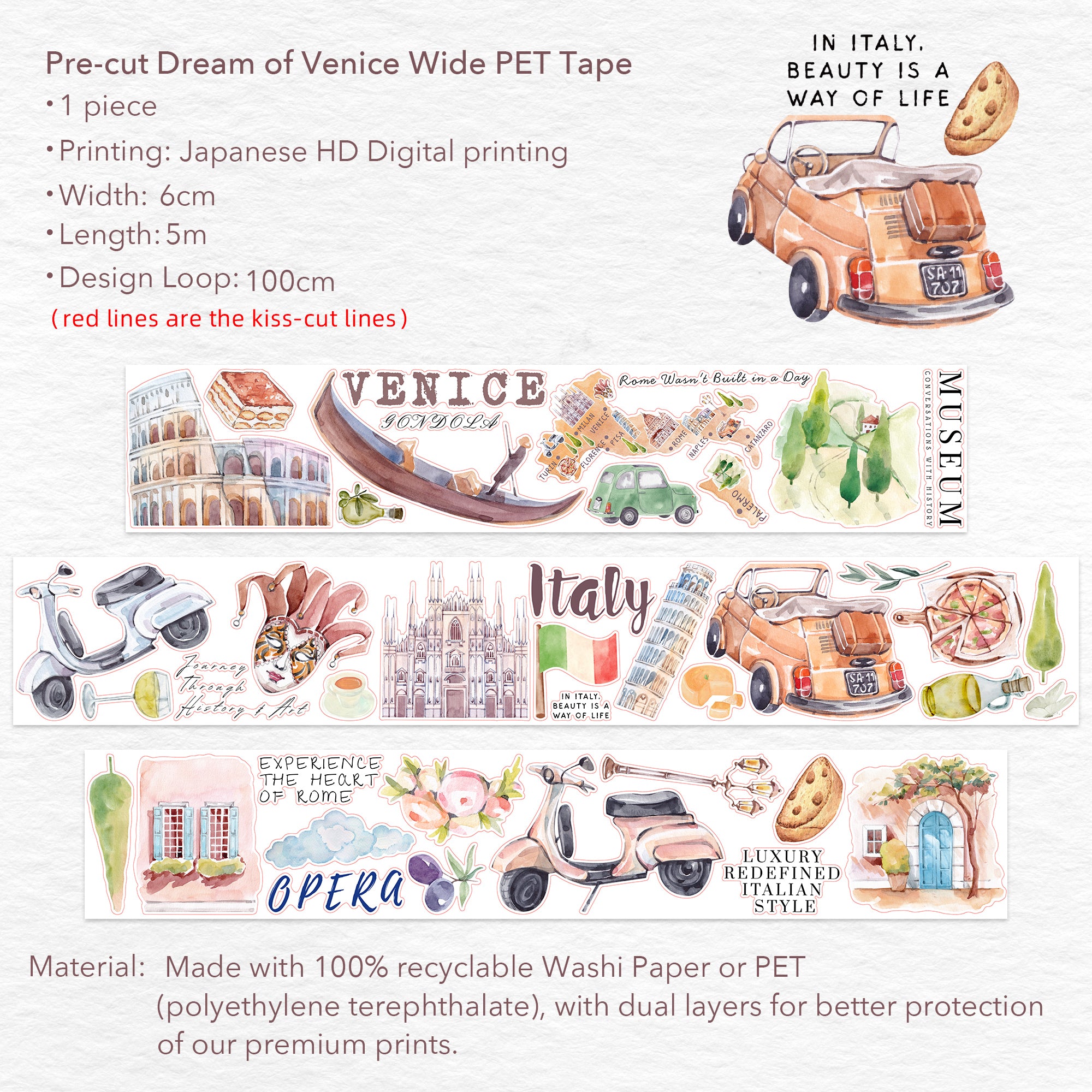 Pre-cut Dream of Venice Wide Washi/PET Tape