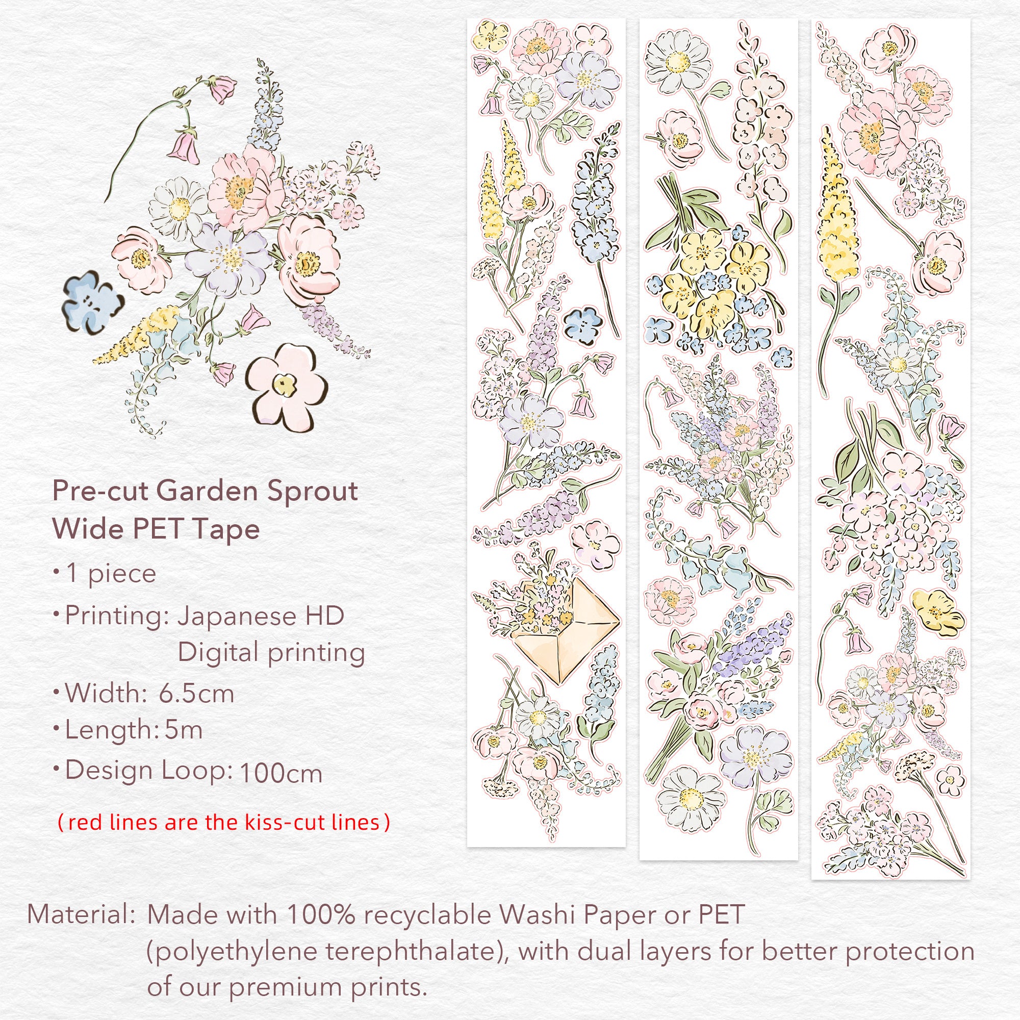 Pre-cut Garden Sprout Wide Washi/PET Tape
