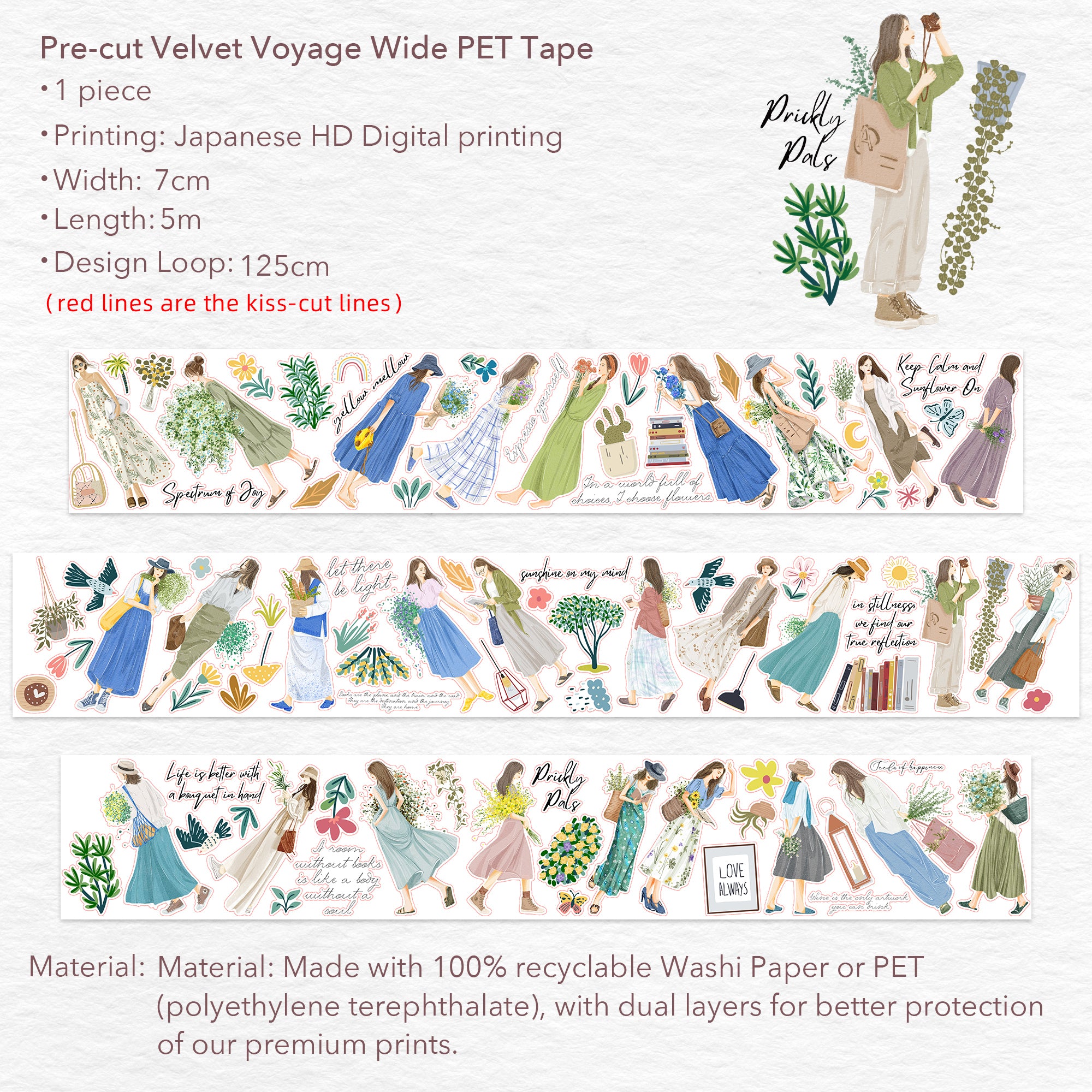 Pre-cut Velvet Voyage Wide Washi/PET Tape | The Washi Tape Shop. Beautiful Washi and Decorative Tape For Bullet Journals, Gift Wrapping, Planner Decoration and DIY Projects