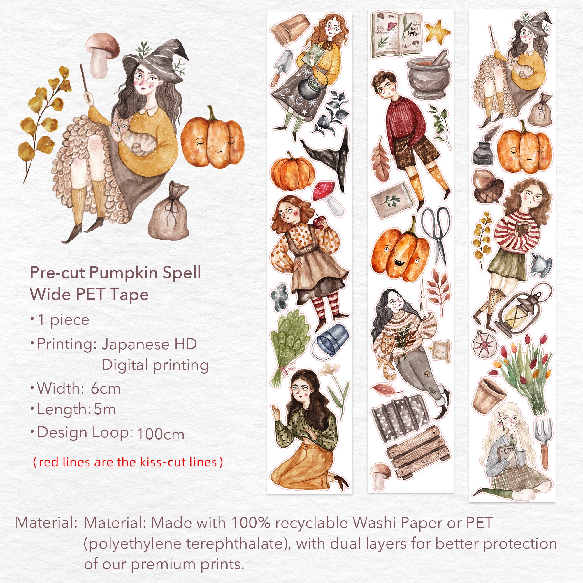 Pre-cut Pumpkin Spell Wide Washi/PET Tape | The Washi Tape Shop. Beautiful Washi and Decorative Tape For Bullet Journals, Gift Wrapping, Planner Decoration and DIY Projects