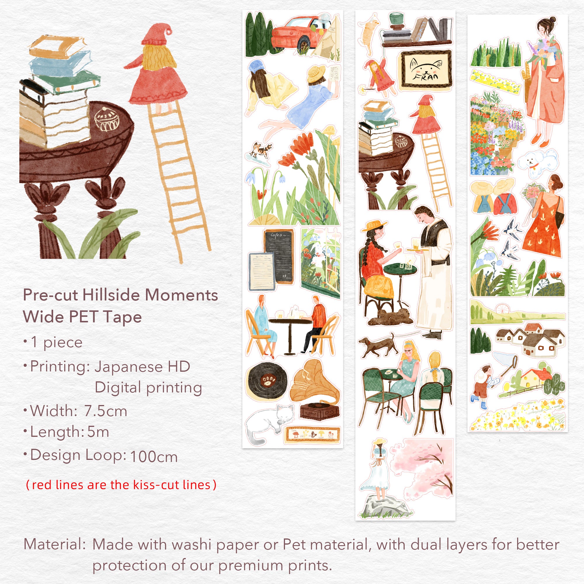 Pre-cut Hillside Moments Wide Washi/PET Tape