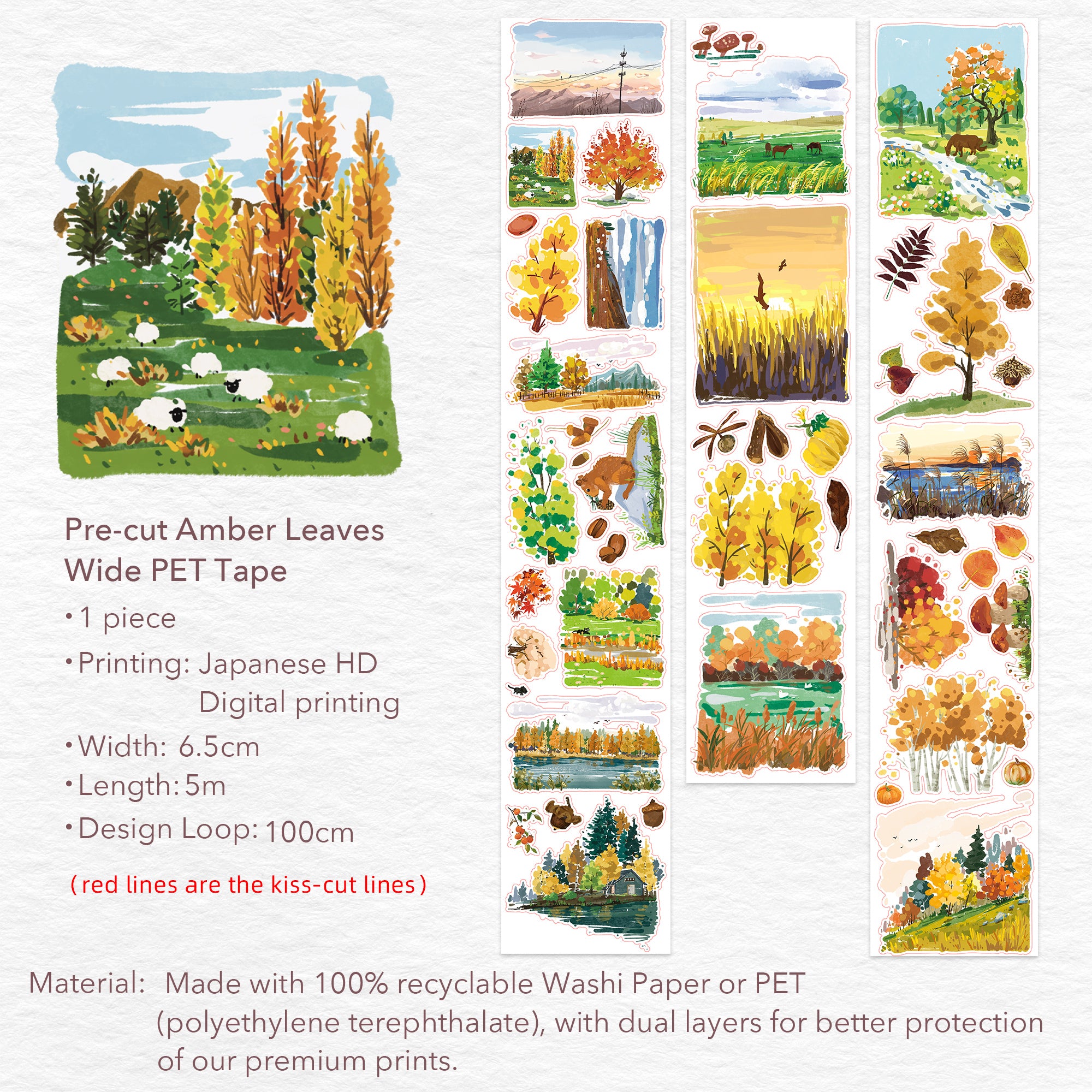 Pre-cut Amber Leaves Wide Washi/PET Tape