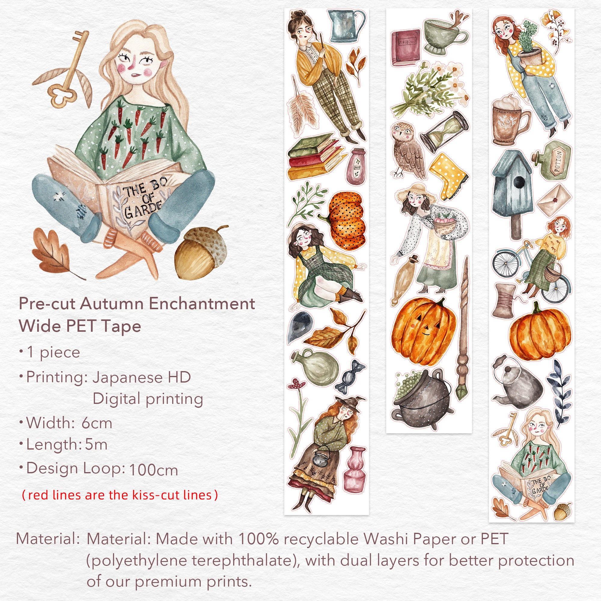 Pre-cut Autumn Enchantment Wide Washi/PET Tape | The Washi Tape Shop. Beautiful Washi and Decorative Tape For Bullet Journals, Gift Wrapping, Planner Decoration and DIY Projects