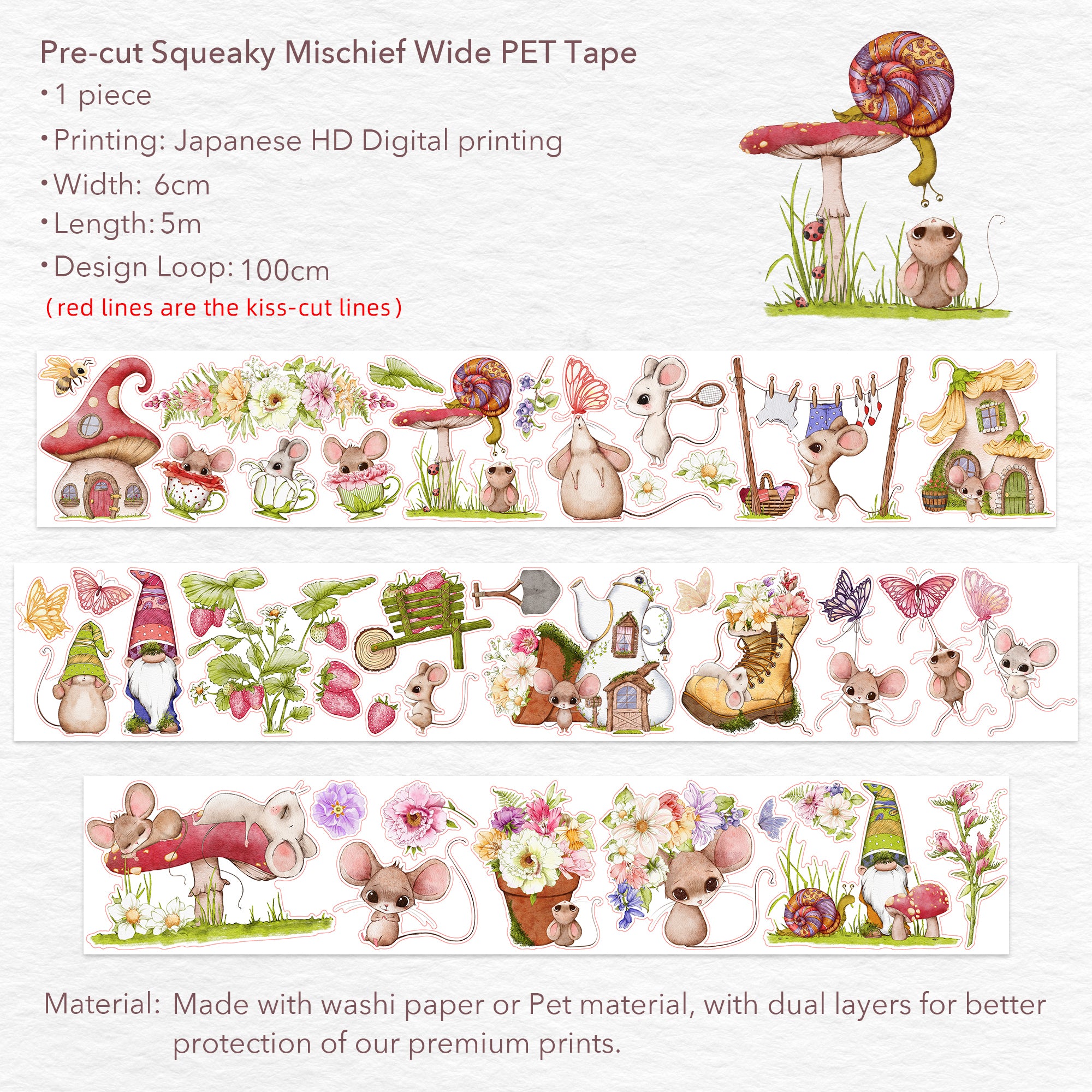 Pre-cut Squeaky Mischief Wide Washi/PET Tape