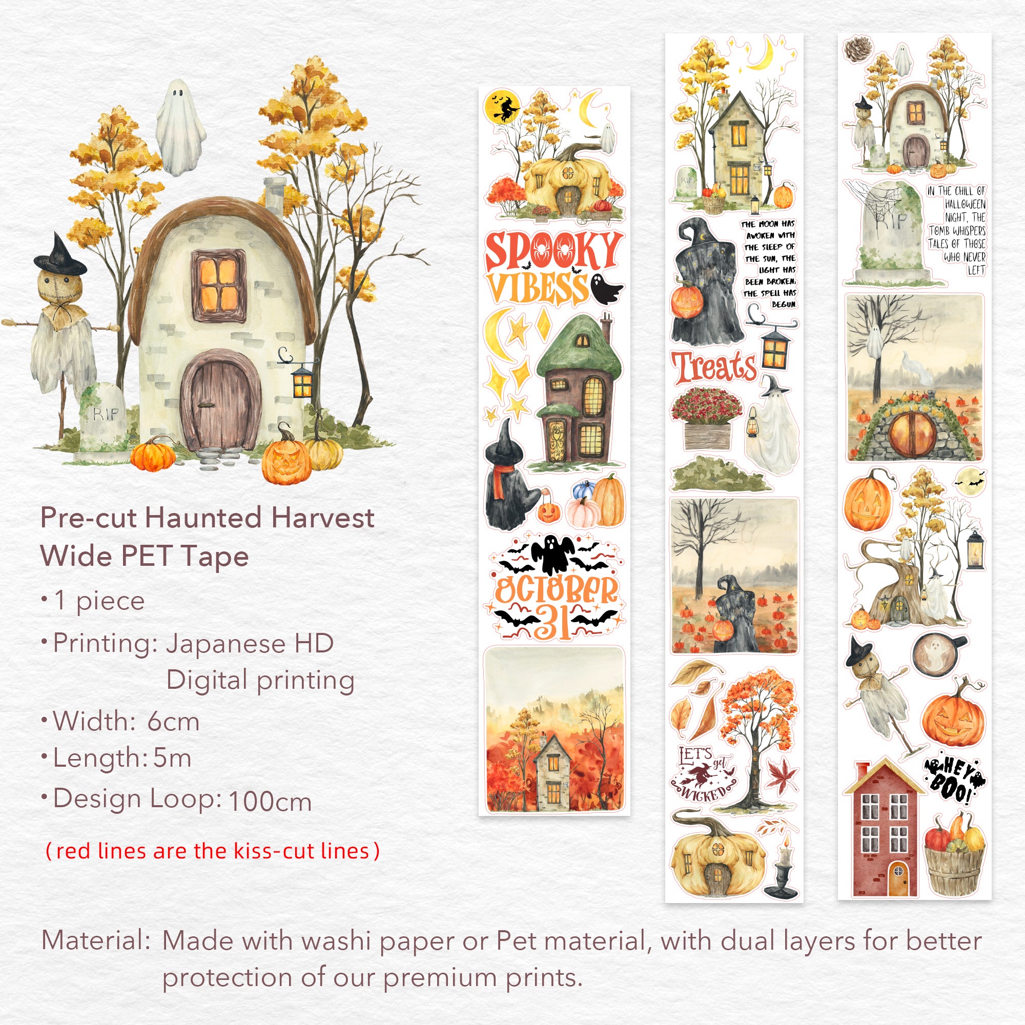 Pre-cut Haunted Harvest Wide Washi/PET Tape