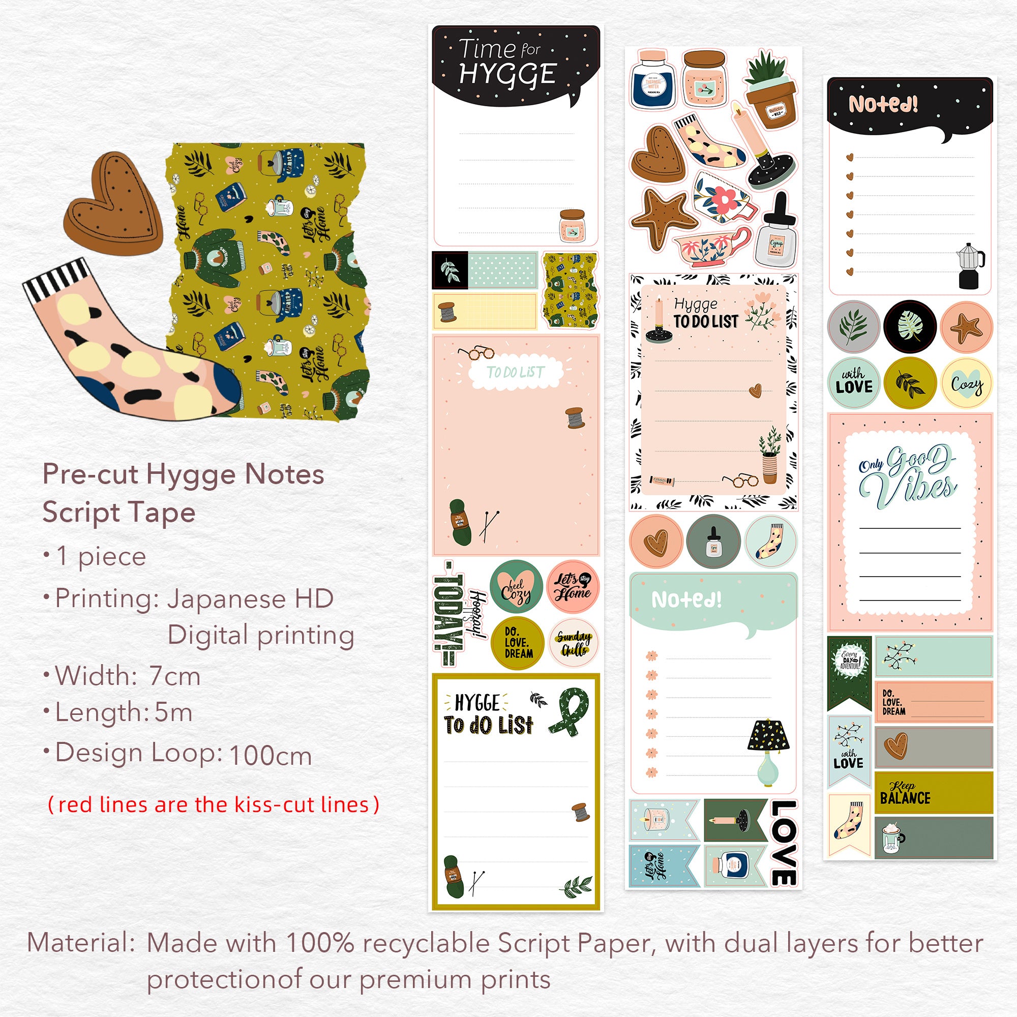 Pre-cut Hygge Notes Script Tape Bundle | The Washi Tape Shop. Beautiful Washi and Decorative Tape For Bullet Journals, Gift Wrapping, Planner Decoration and DIY Projects