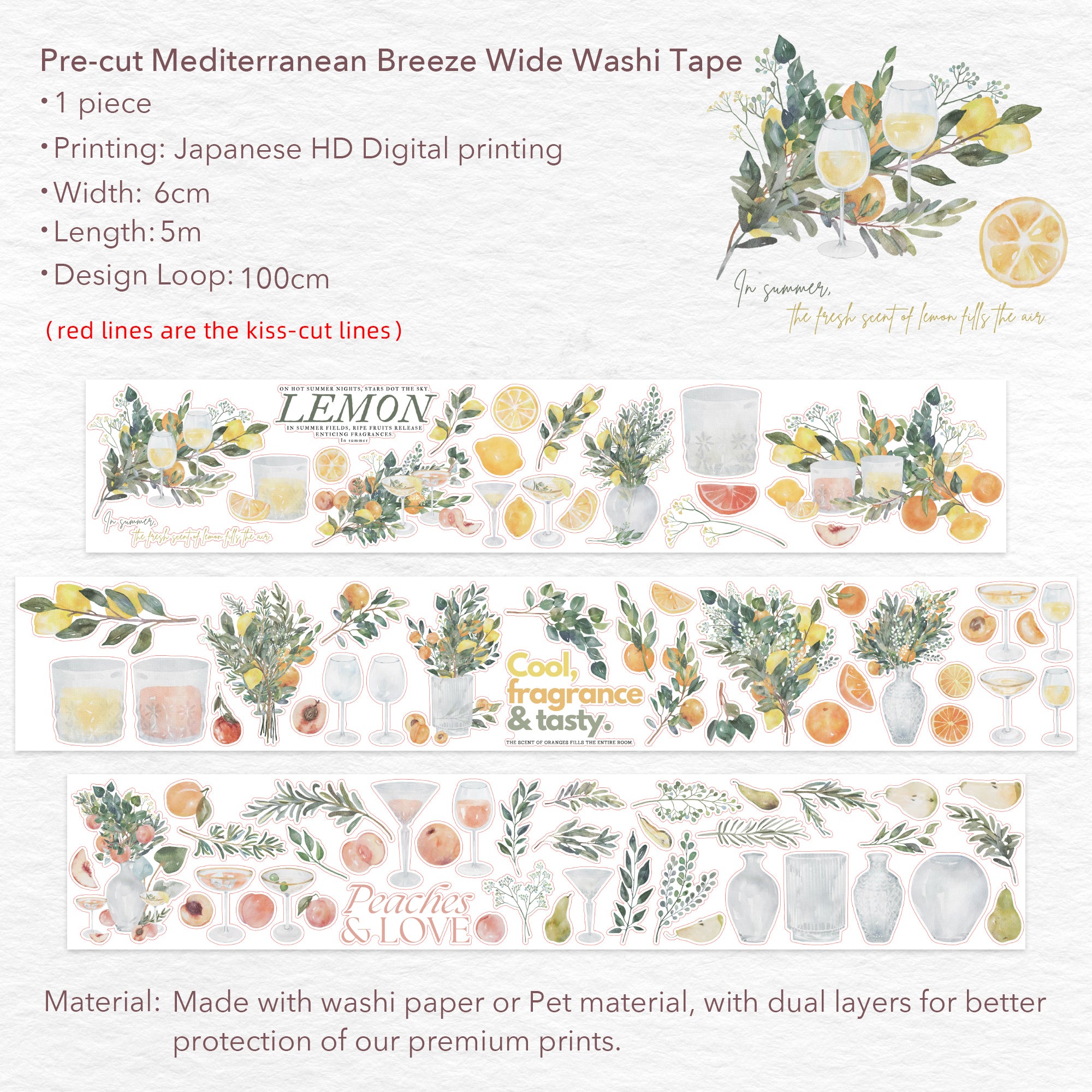 Pre-cut Mediterranean Breeze Wide Washi/PET Tape