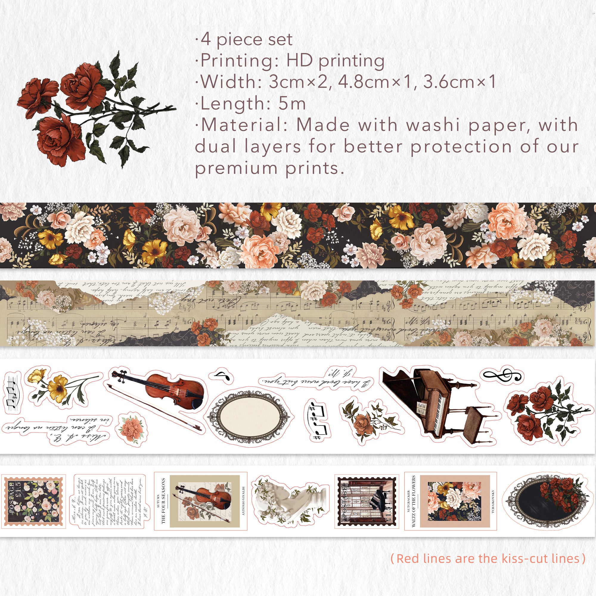 Waltz of the Flowers Washi Tape Sticker Set | The Washi Tape Shop. Beautiful Washi and Decorative Tape For Bullet Journals, Gift Wrapping, Planner Decoration and DIY Projects