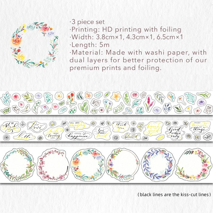 Delicate Floral Wreaths Washi Tape Sticker Set | The Washi Tape Shop. Beautiful Washi and Decorative Tape For Bullet Journals, Gift Wrapping, Planner Decoration and DIY Projects