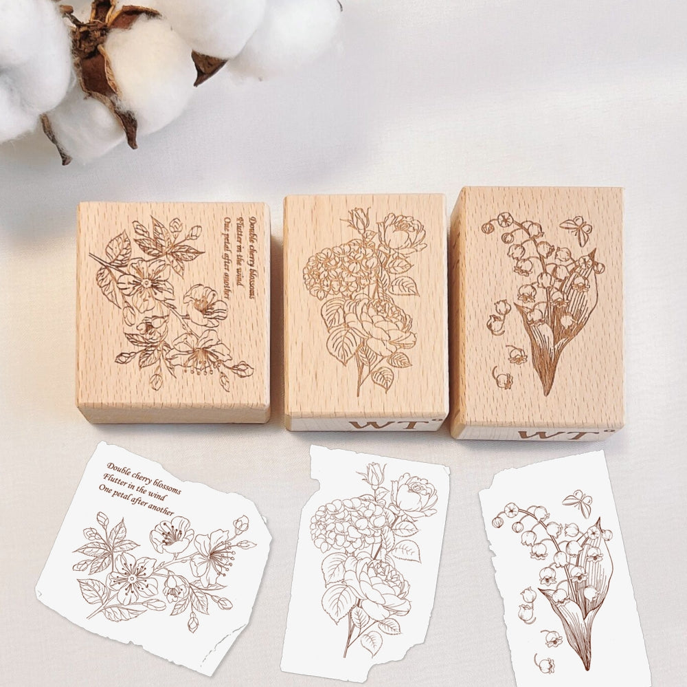 Vintage Botanical Flower Clear Silicone Stamps - Decorative Wood Stamps